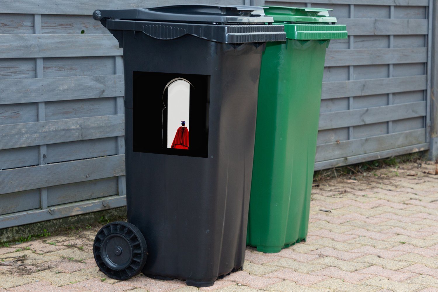MuchoWow Wandsticker Tür - Abfalbehälter Container, (1 Rot Mülleimer-aufkleber, Mülltonne, Mann Sticker, - St), - Schwarz
