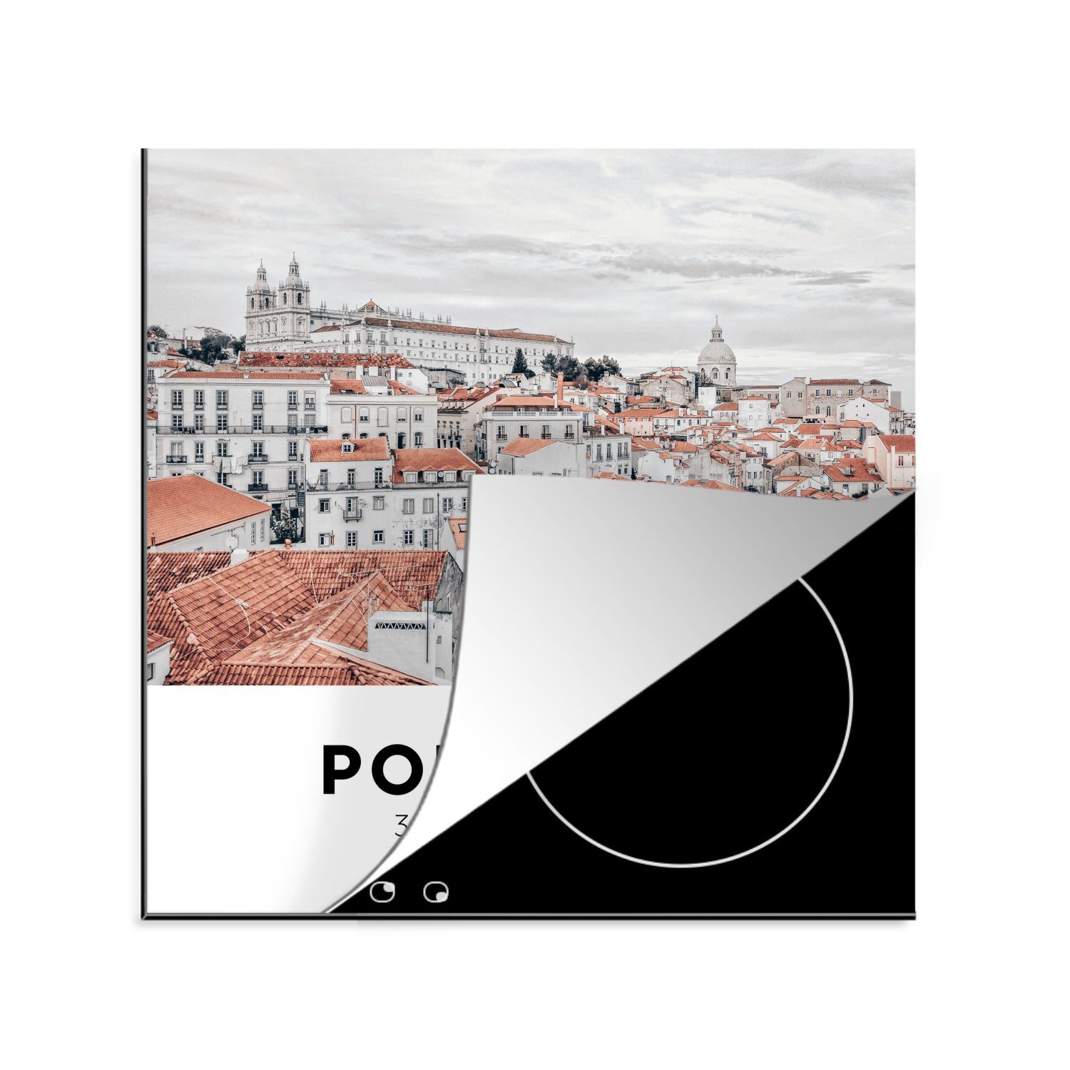 MuchoWow Herdblende-/Abdeckplatte Portugal - Lissabon - Häuser, Vinyl, (1 tlg), 78x78 cm, Ceranfeldabdeckung, Arbeitsplatte für küche