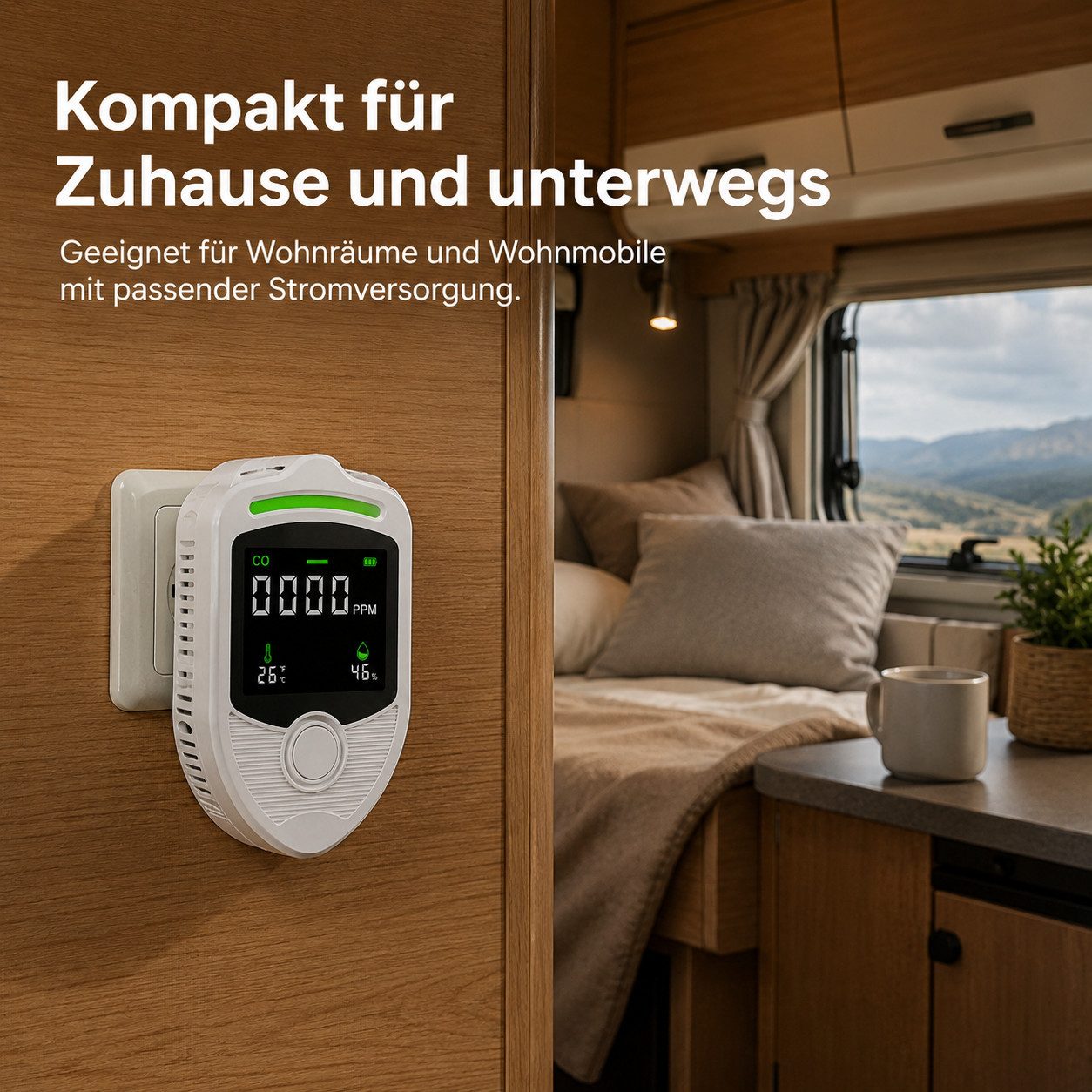 Tekoo Luftqualitätsmonitor 3-in-1 CO-Melder Kohlenmonoxid Messgerät LCD CO-Melder (3-in-1 Sensor (CO, Temperatur), präziser elektrochemischer Sensor)