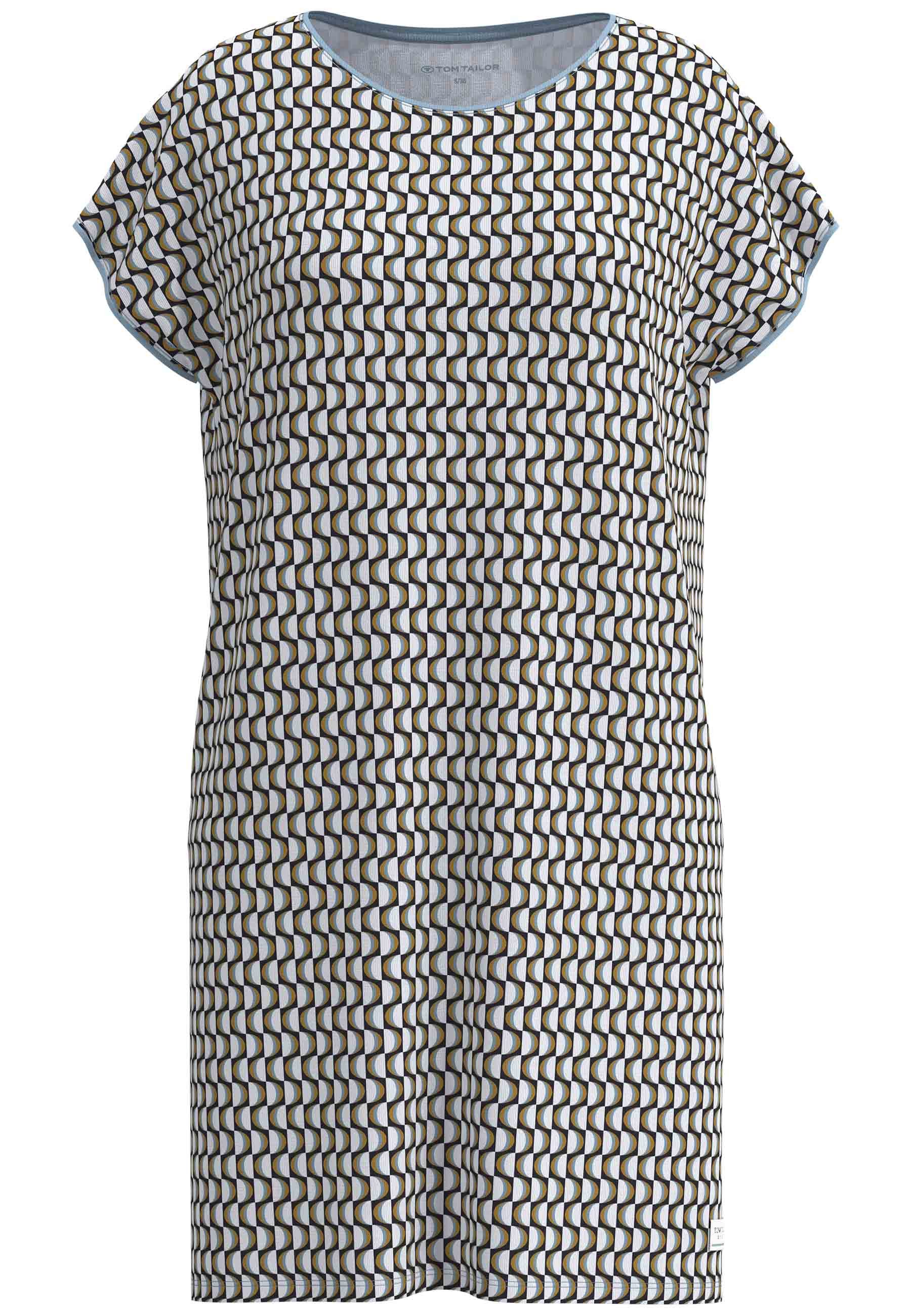 TOM TAILOR Nachthemd knielang, Kurzarm, Rundhalsausschnitt, gemustert, Baumwollmix