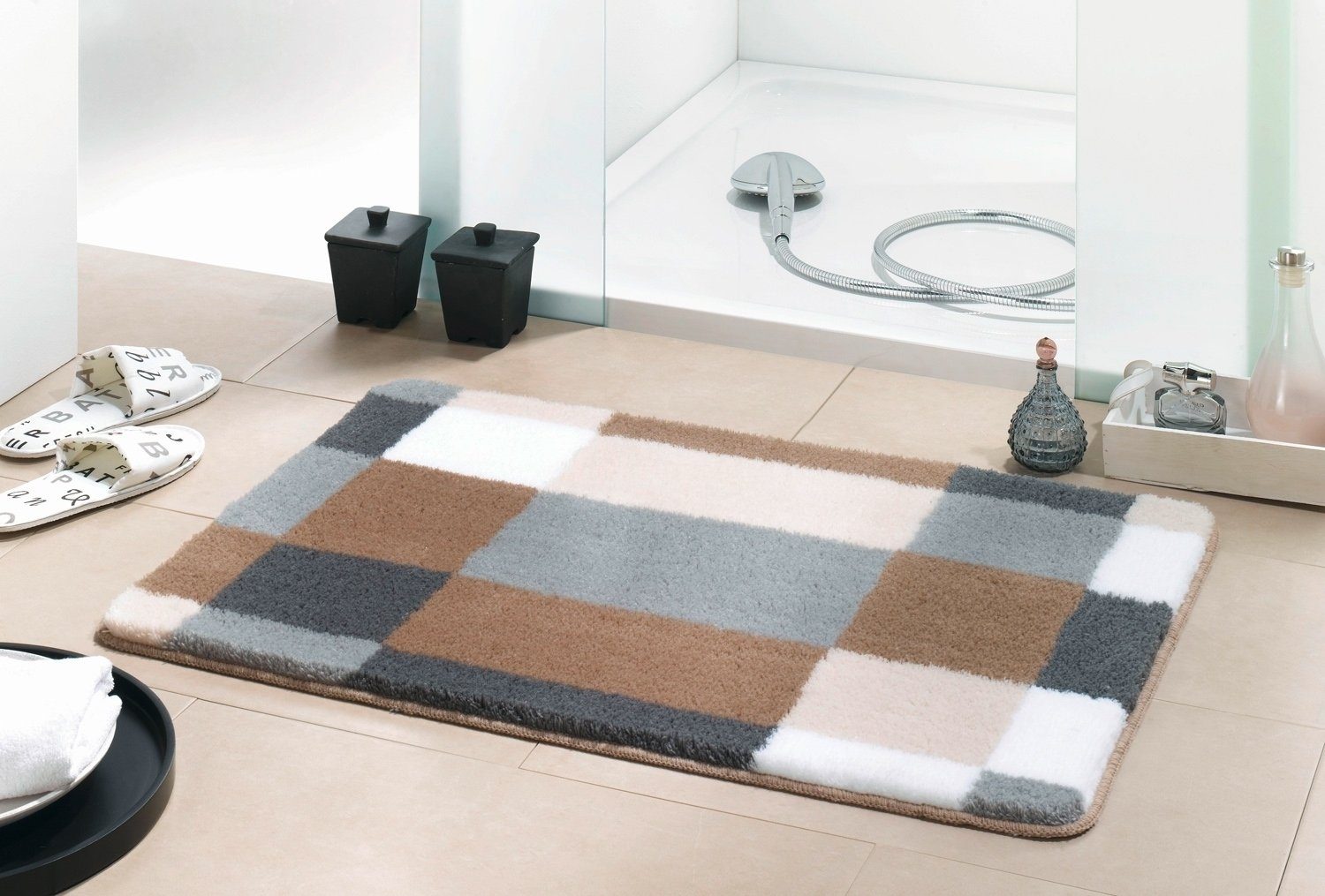 Badematte EDGE, Weiß, Grau, Taupe, 60 x 50 cm, Muster, Höhe 20 mm, rutschhe günstig online kaufen