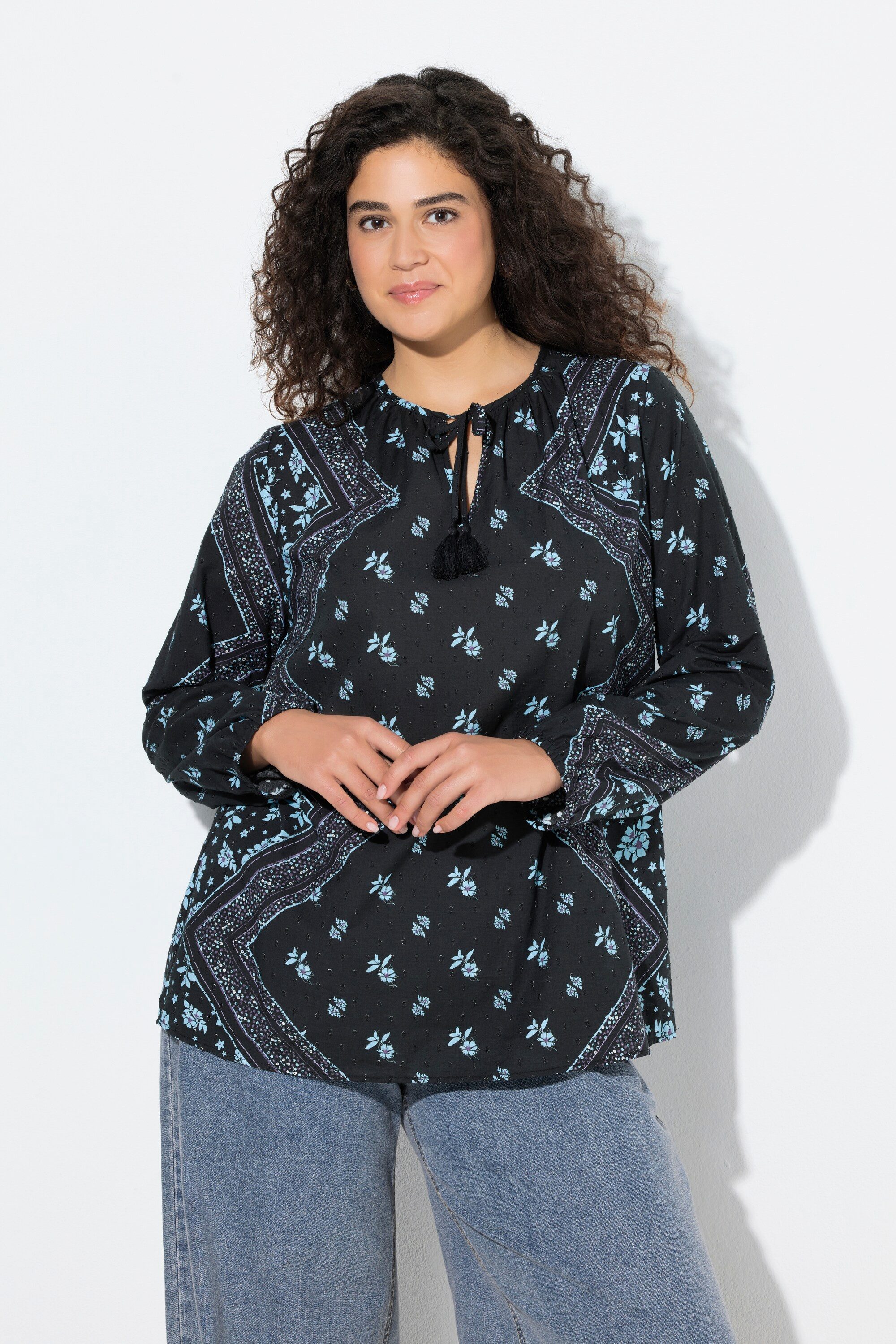 Ulla Popken Tunika Bluse A-Linie Tunika-Ausschnitt Langarm günstig online kaufen