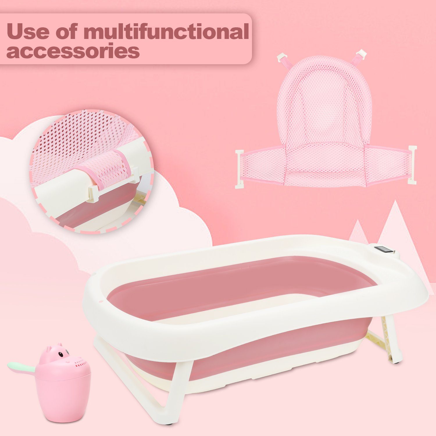 Ergonomische Badewanne TolleTour Baby kissen Rosa Babybadewanne Faltbare Kunststoff mit Babywanne