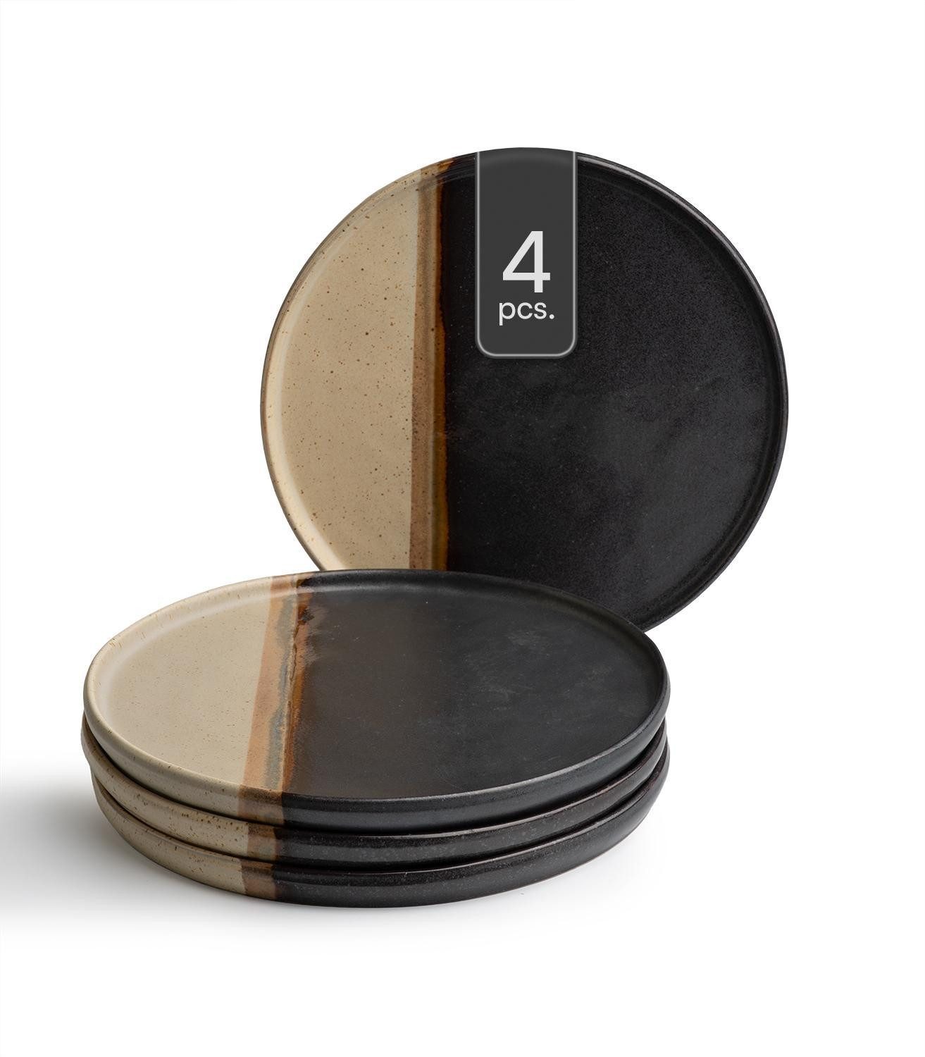 Speiseteller RACO, Ø 27 cm, Schwarz, Braun, Keramik, matt, (4 St)