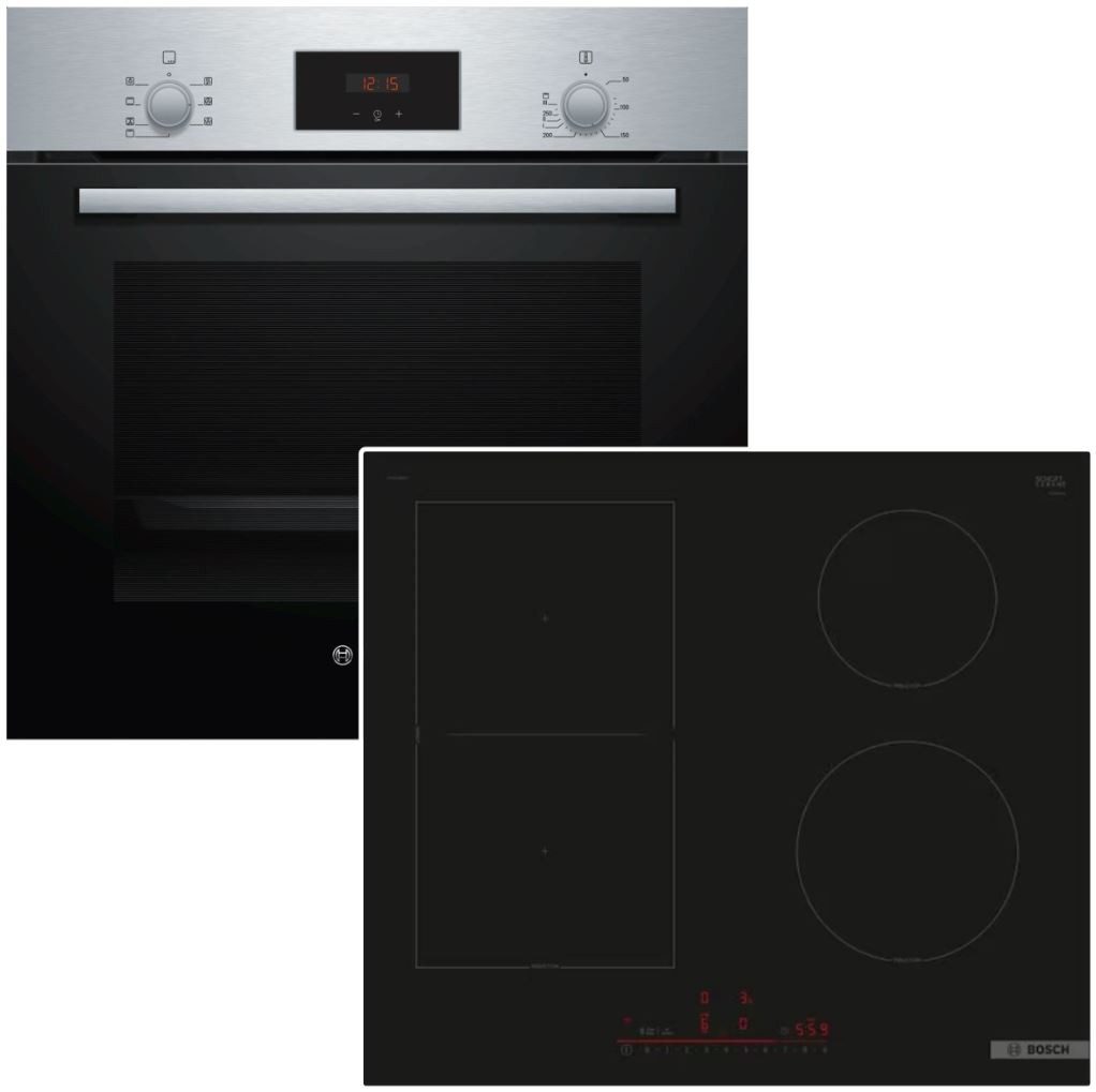 BOSCH Backofen-Set 3D Heissluft EcoClean Direct Induktionskochfeld PowerBoost HomeConnect, mit Nachrüstbar, EcoClean Direct