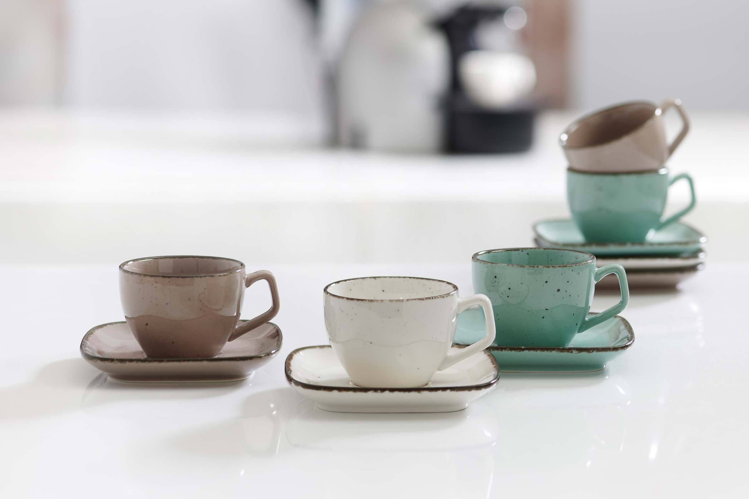 Ritzenhoff & Breker Tasse Casa Espressotassen mit Untertassen 80 ml 6er Set, 12-tlg., Porzellan