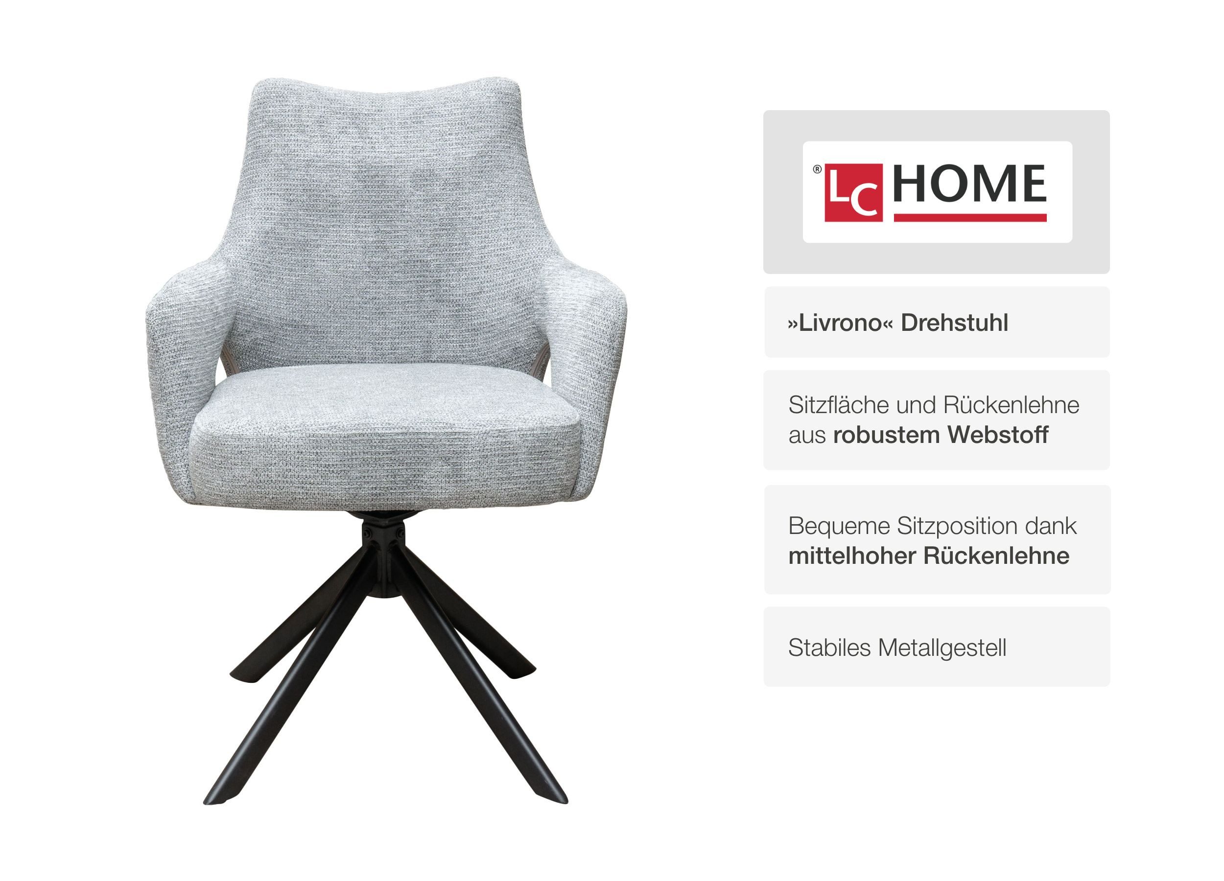 LC Home Esszimmerstuhl Esszimmerstuhl Drehstuhl »Livrono« Webstoff Grau Polsterstuhl