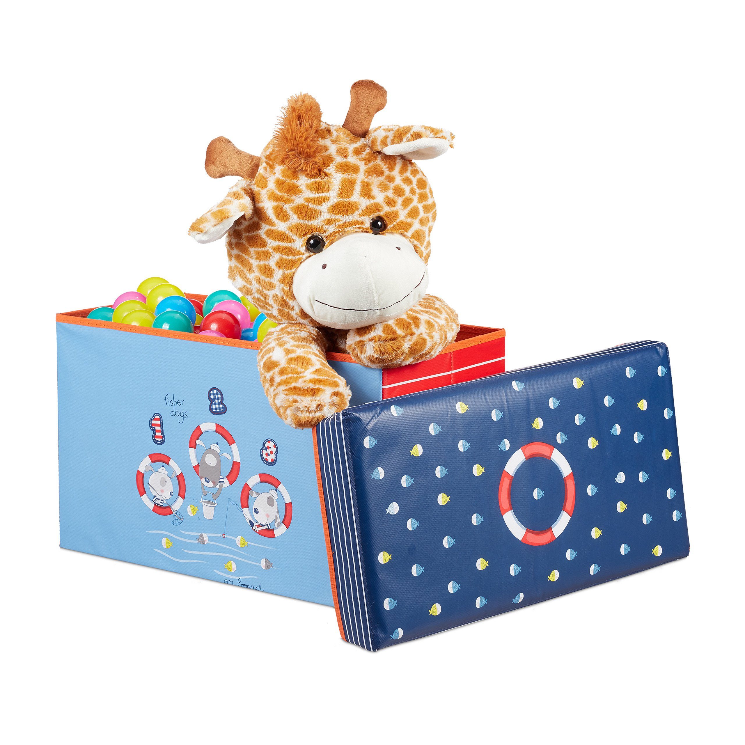 relaxdays Spielzeugtruhe Sitzbox für Kinder, Sea Life