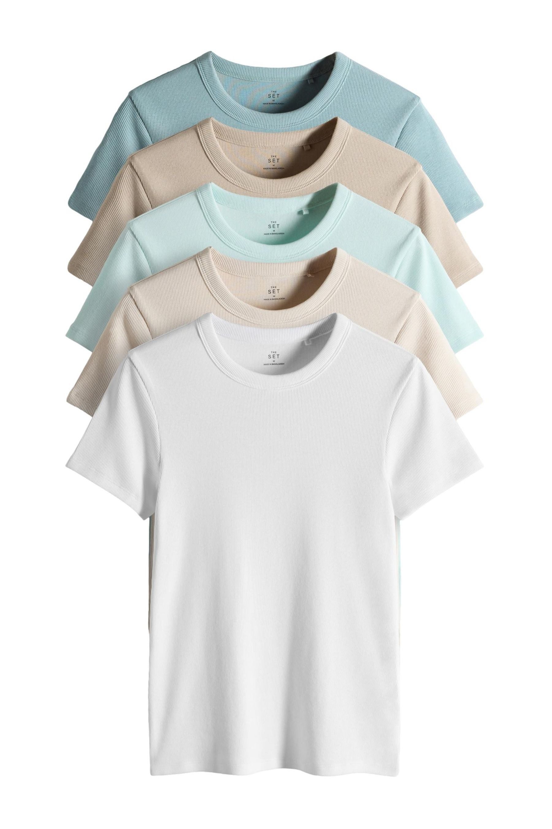 The Set T-Shirt The Set gerippte Kurzarm-T-Shirts, 5er-Pack (5-tlg)
