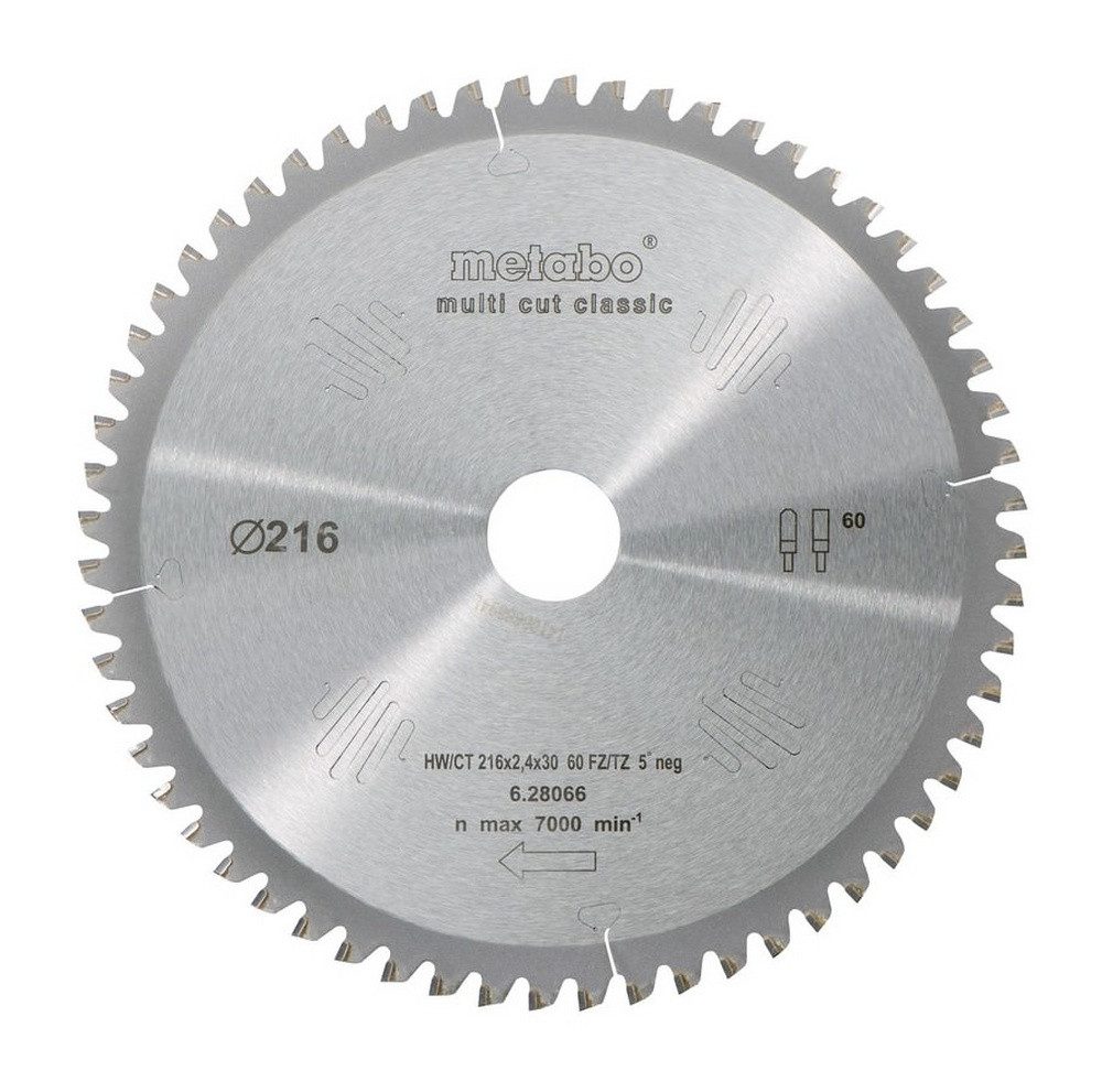 metabo Kreissägeblatt, 216 x 30 mm, Zähnezahl 60, "multi cut - classic" f. Holz / Metall