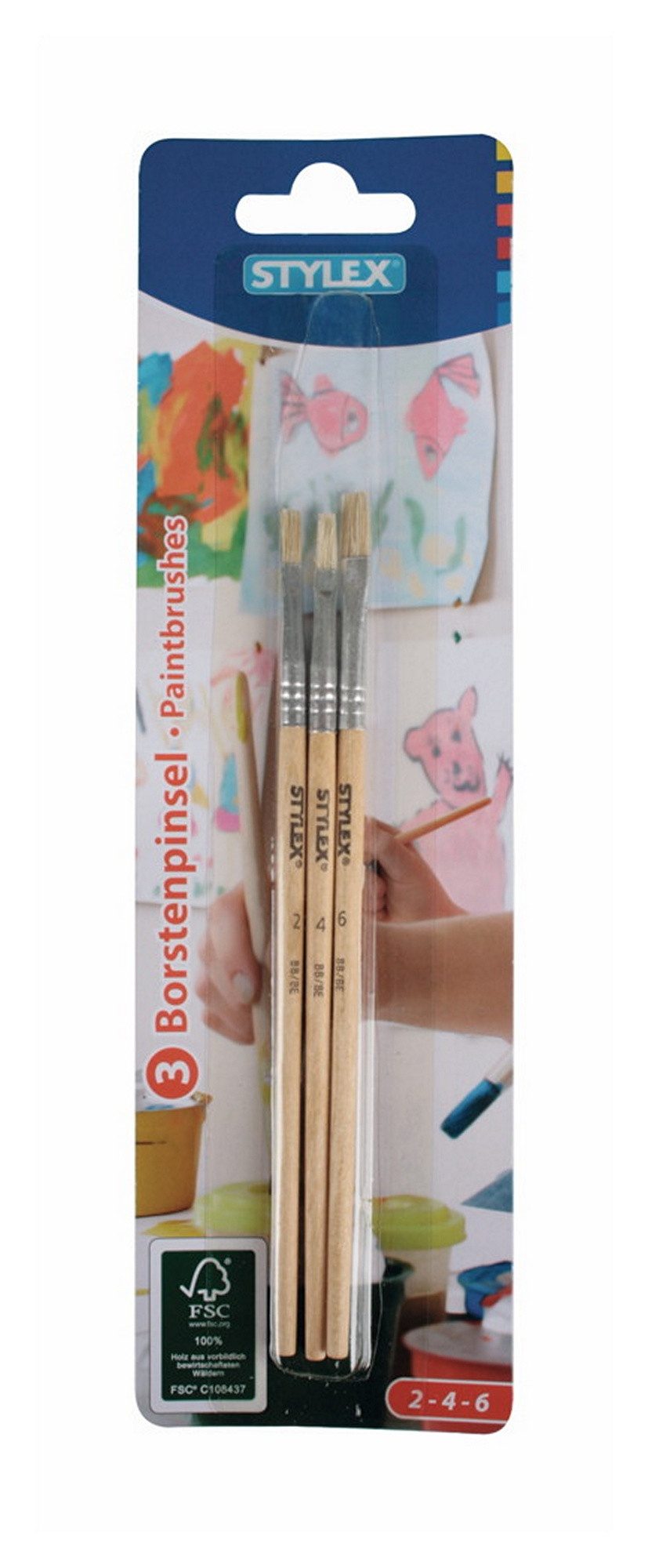 Stylex Schreibwaren Malpinsel 3 Borstenpinsel / Größe: je 1x 2, 4, 6