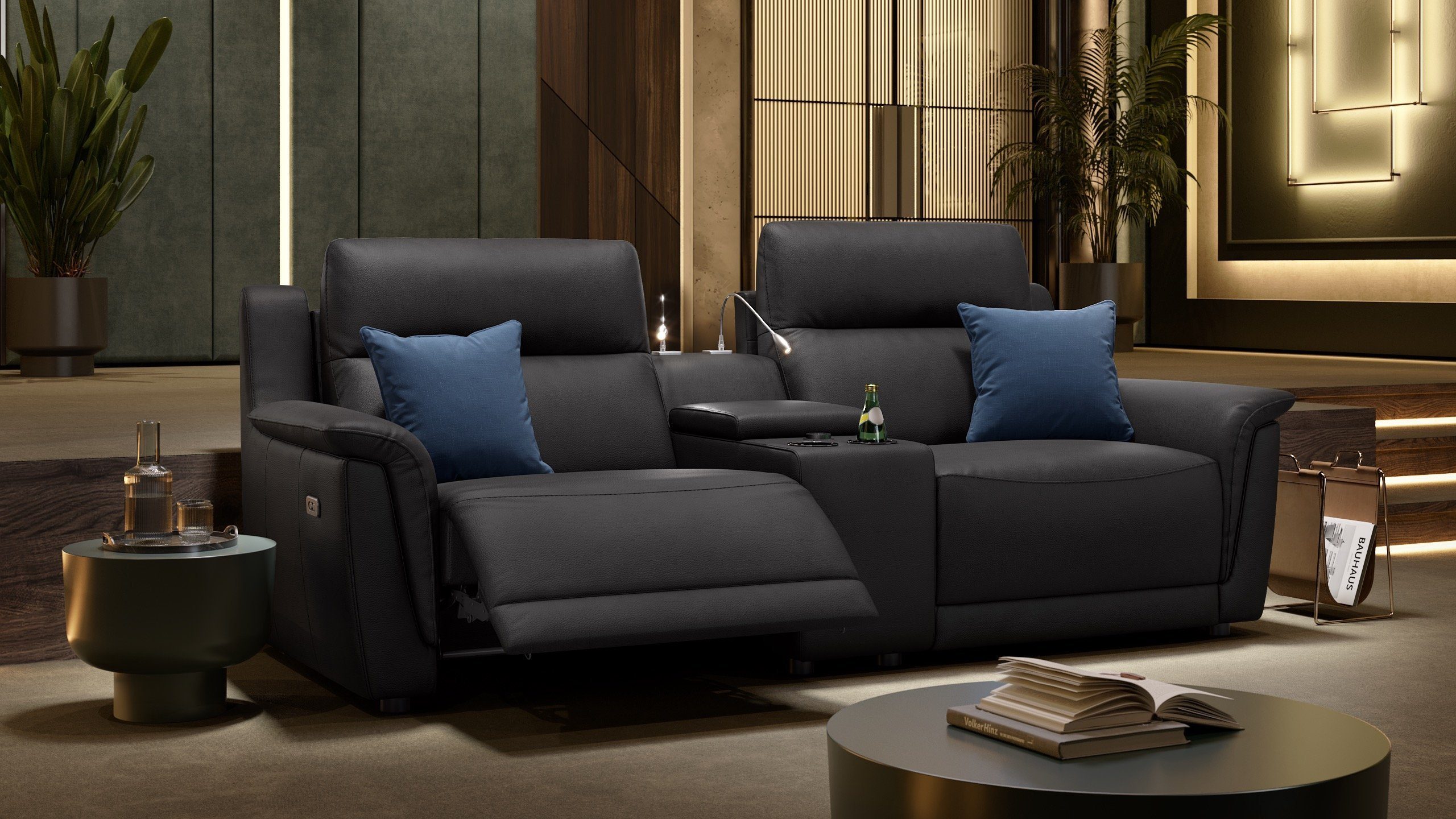 Sofanella Relaxsessel x 2-Sitzer M: - 101 MALITO Schwarz in cm Leder Sofanella 232 Kinosofa