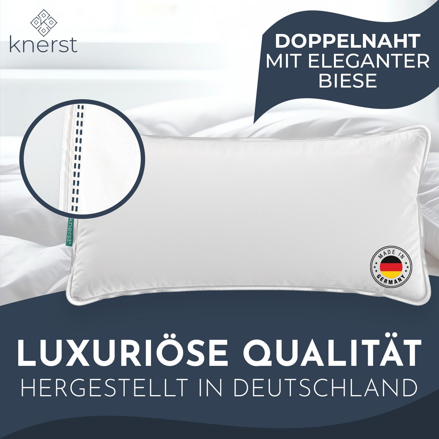 KNERST Kopfkissen Waschbar bei 60°C, ideal für den täglichen Gebrauch, Füllung: NanoCloudFill Technologie – 100% Polyester, ergonomisches Schlafkissen ideal für jede Schlafposition, 40x80 cm, NanoCloudFill, 100 % Polyester, ergonomisch