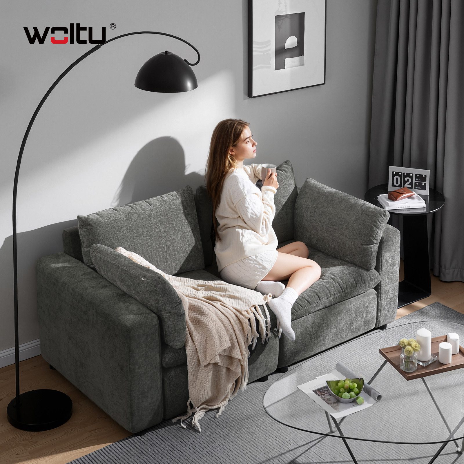 Woltu Sofa, für 2 Sitzer, Couch mit abnehmbarem Chenille-Bezug, 180x83x91 cm