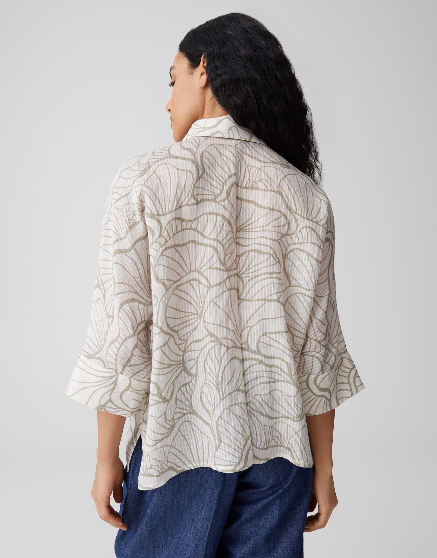 OPUS Kurzarmbluse Fashell aus Webware mit Streifenstruktur All-Over-Print, leichte Transparenz, weicher Griff, Casual