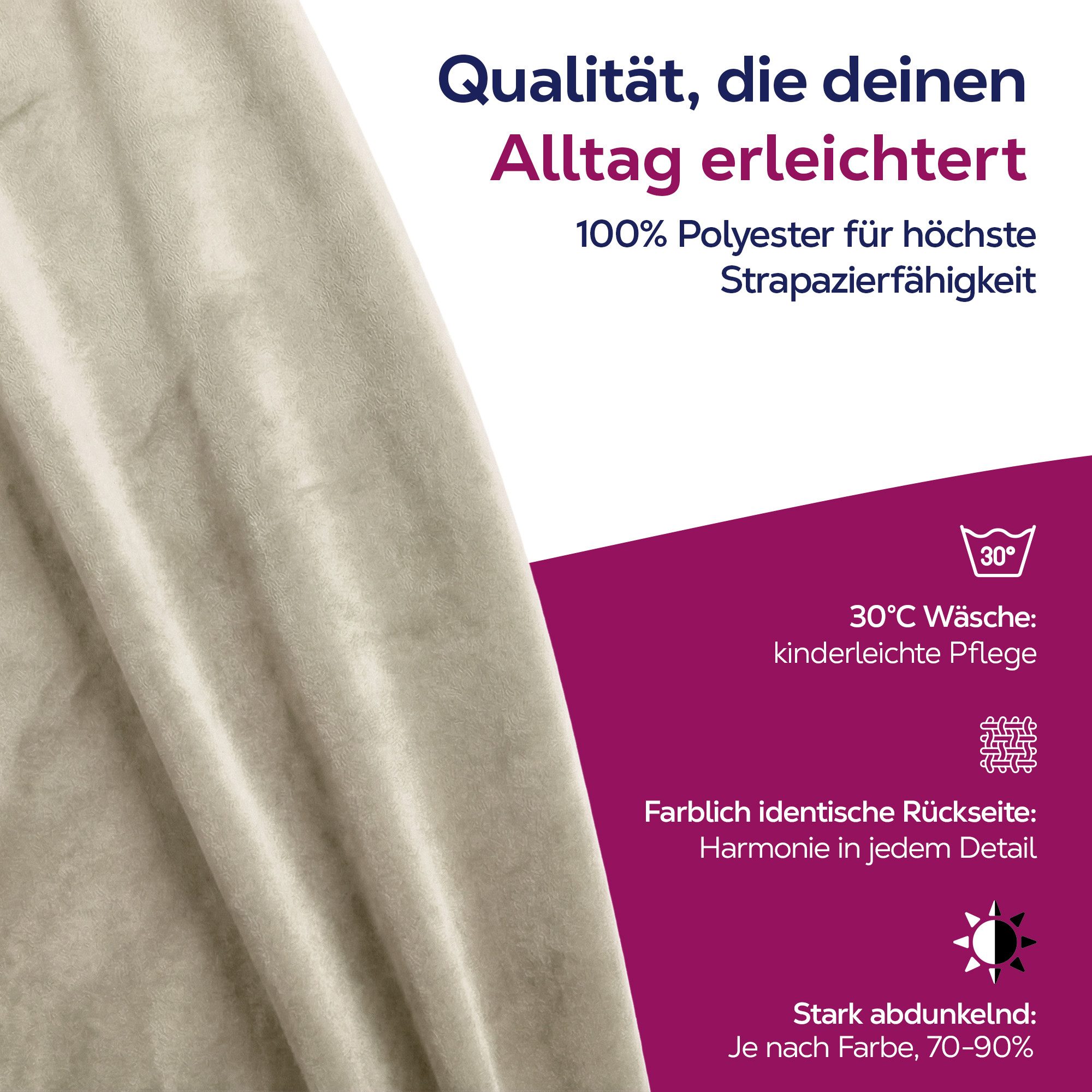 Beautex Verdunkelungsvorhang Samt Vorhang Kräuselband U-Band Gardine Velvet abdunkelnd (1 St), Hakenaufhängung, abdunkelnd, Weicher Samtstoff, lichtmindernd, pf – Bild 3 von 5