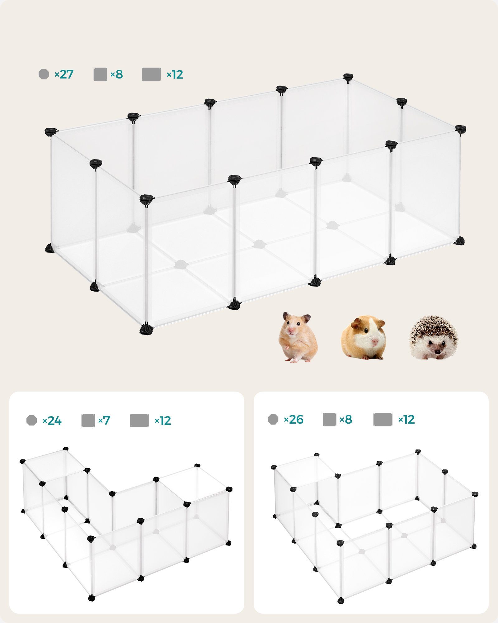SONGMICS Kleintierkäfig, L-XXL, Freigehege, mit Bodenplatten, günstig online kaufen