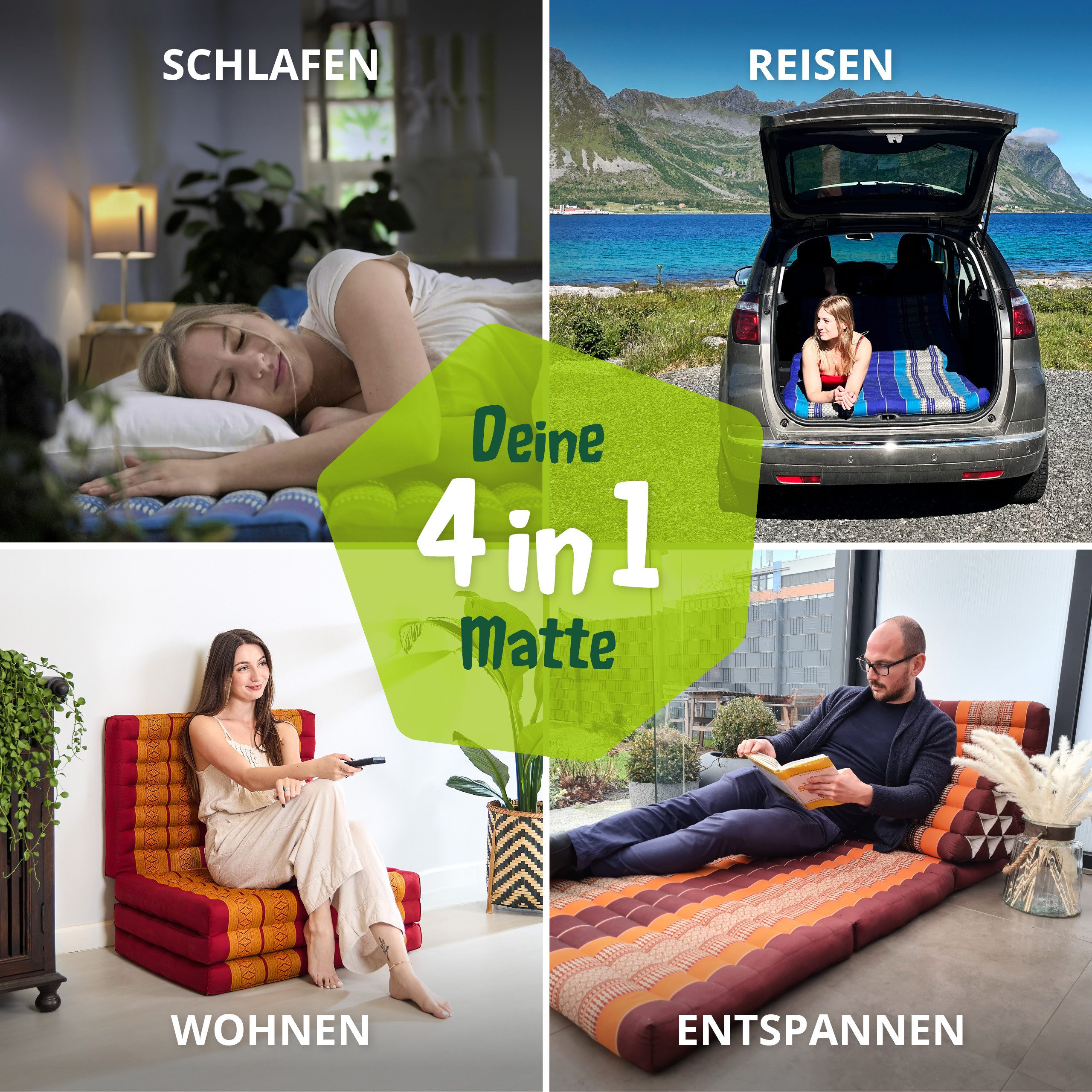 Klappmatratze Faltmatratze 80 cm (Classic) - 200x80x8cm, livasia, 8 cm hoch, Kapok, vegan, handgefertigt