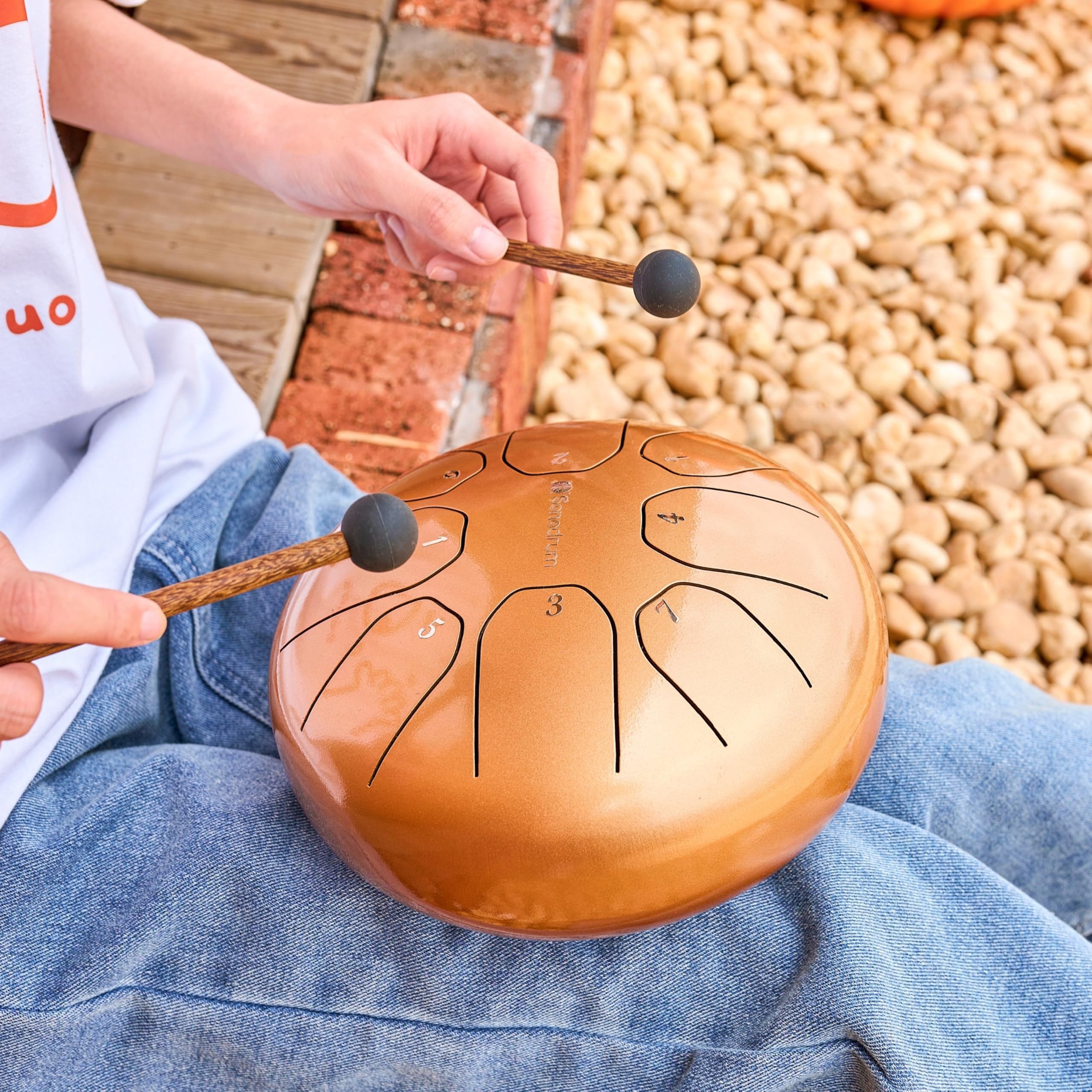Sonodrum Steel Tongue Drum Zungentrommel "Standard" C - Dur- 20 cm klein mit 8 Tönen,- Steel Tongue Drum inkl. Liederbuch, Schlägel, Fingersticks und Tragetasche, - Notenlesen nicht nötig, einfach zu spielen