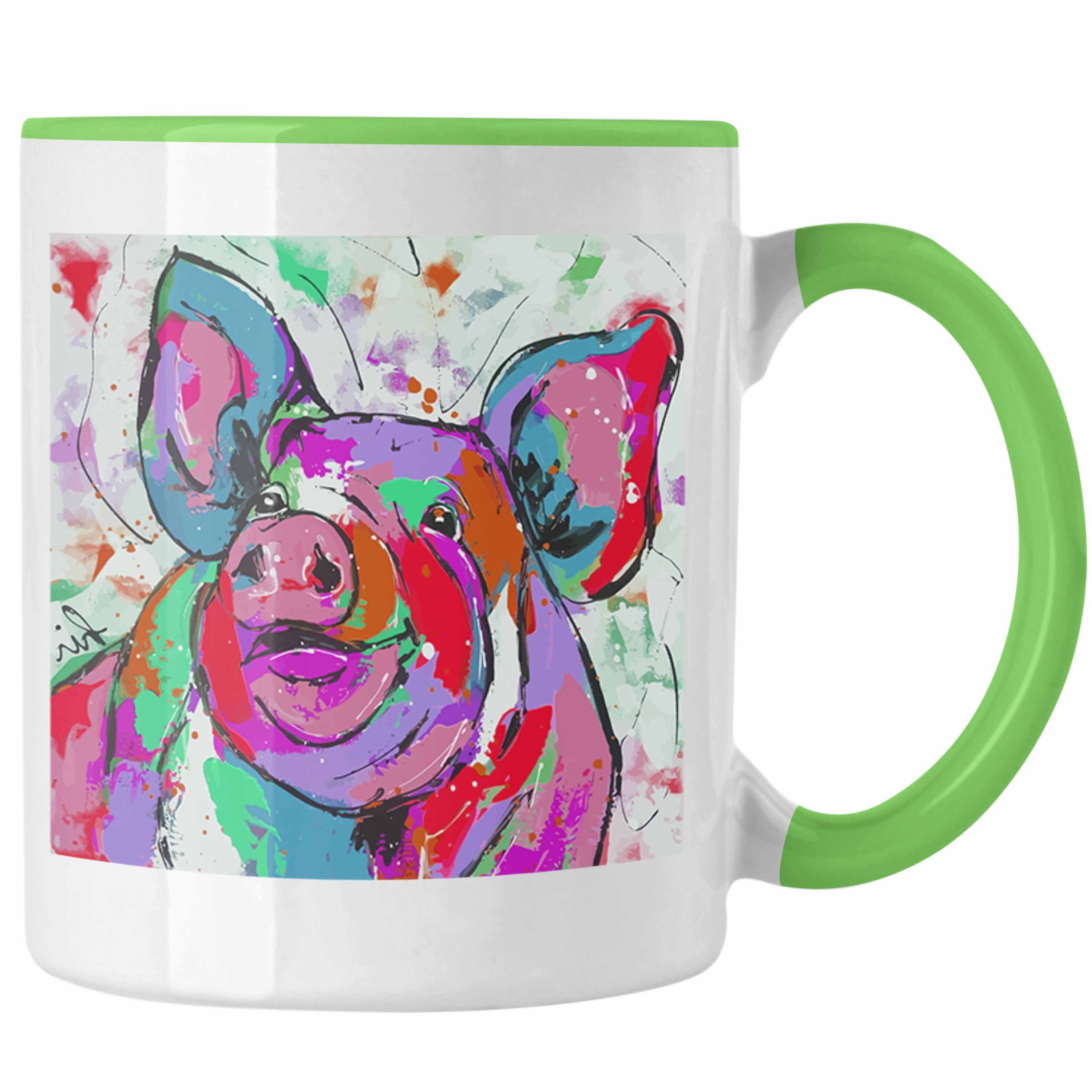 Grün - Grafik Tasse Schweine Trendation Schwein Tasse Ferkel Geschenk Lustig Bauern Trendation Polygon