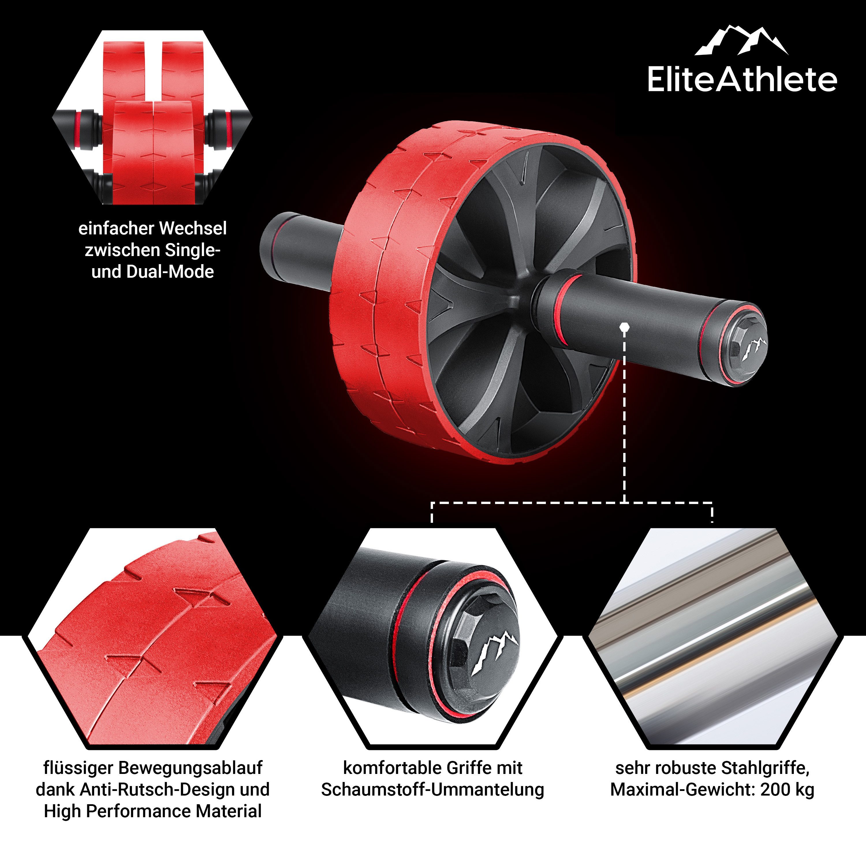 EliteAthlete Bauchtrainer EliteAthlete® Bauchroller Bauchmuskeltrainer AB Roller Bauchtrainer
