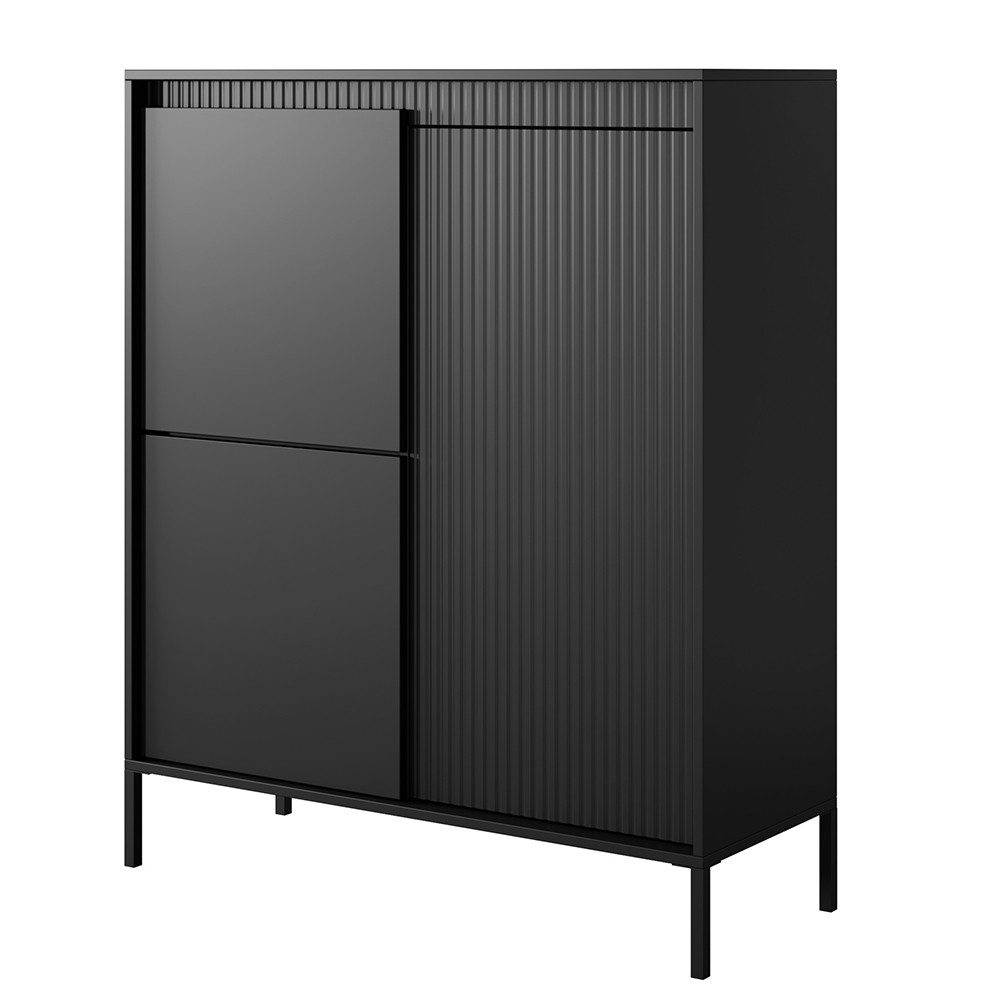 Lomadox Kommode STERZING-167, schwarz matt, 103,5 cm breit, 3 Türen, Rillenfront