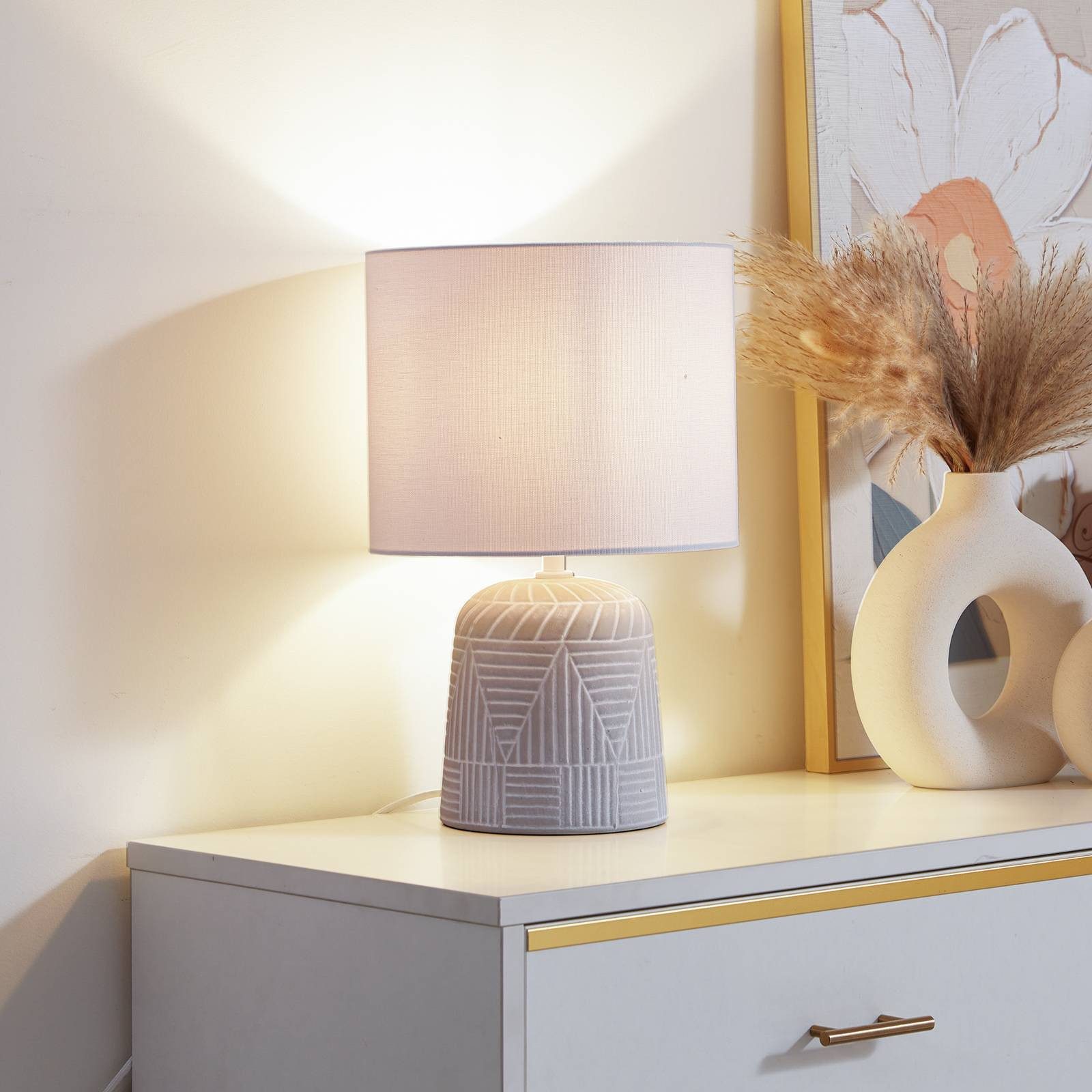 Lindby Tischleuchte Thalassia, Keramik Weiß IP20, 1 x 15 W LED