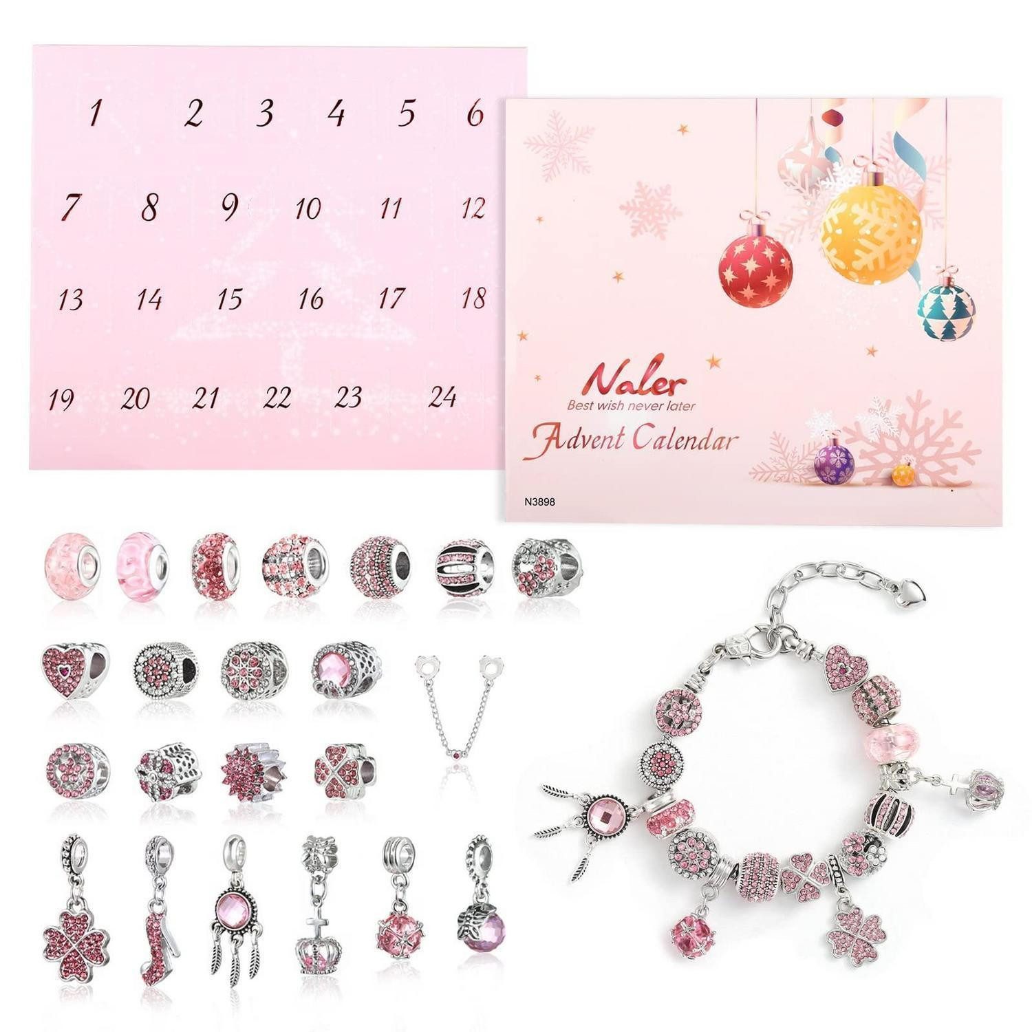 LuxusKollektion Schmuck-Adventskalender Adventskalender Schmuck rosa 24-tlg