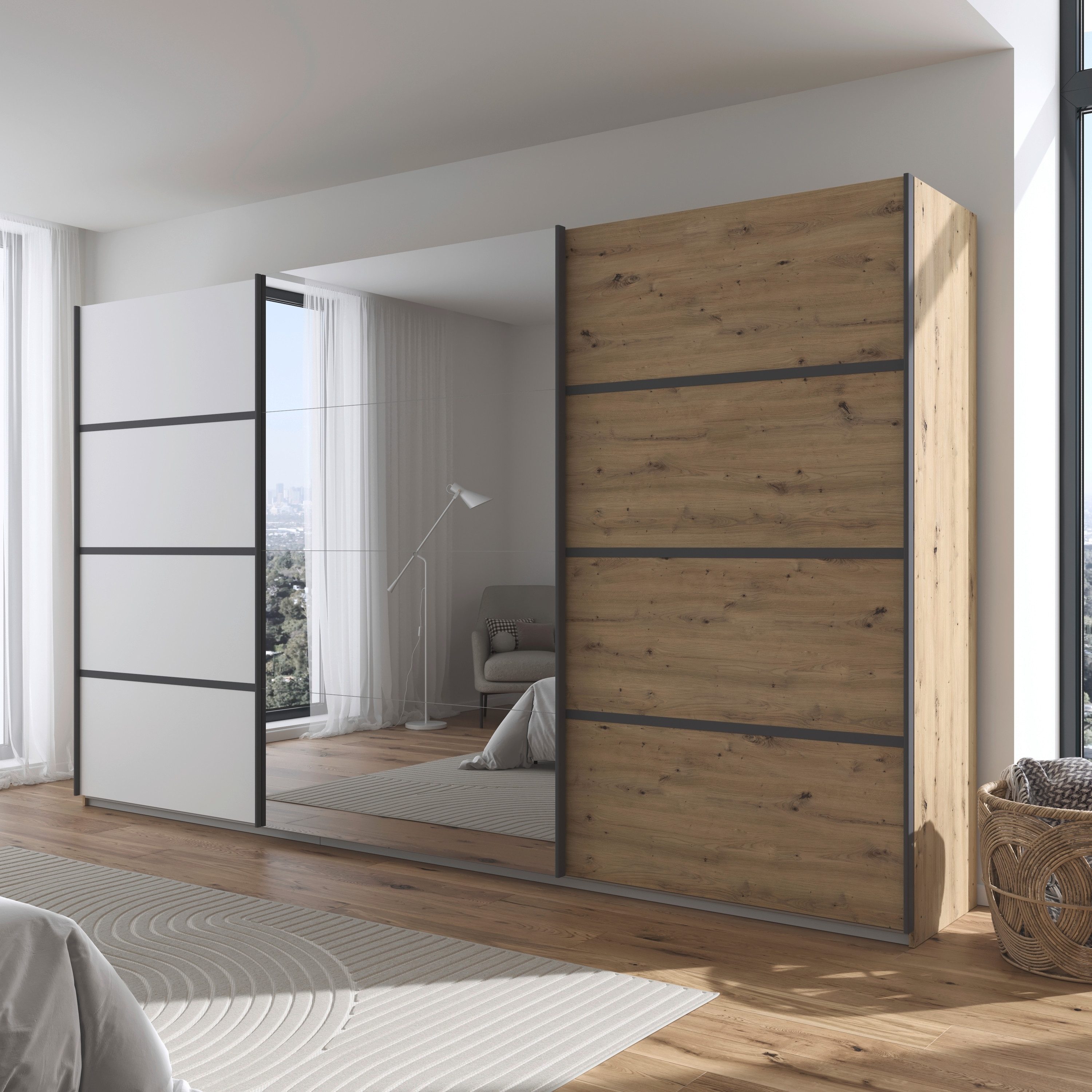 OTTO home Kleiderschrank Mehrzweckschrank Aktenschrank Möbel Mietswohnung Schlafzimmer AVOLA (3 verschiedene Ausstattungen BASIC/CLASSIC/PREMIUM (inkl. SOFT-CLOSE) mit eleganten Zierleisten in Chrom, Schwarz oder Weiß MADE IN GERMANY
