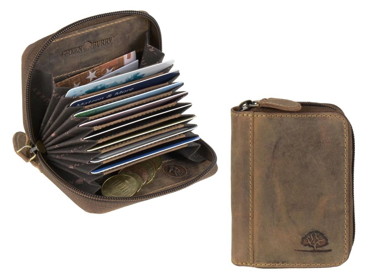 Kartenbörse, Kartenetui, Vintage Geldbörse RFID-Schutz Reißverschluss, braun, mit RFID Greenburry