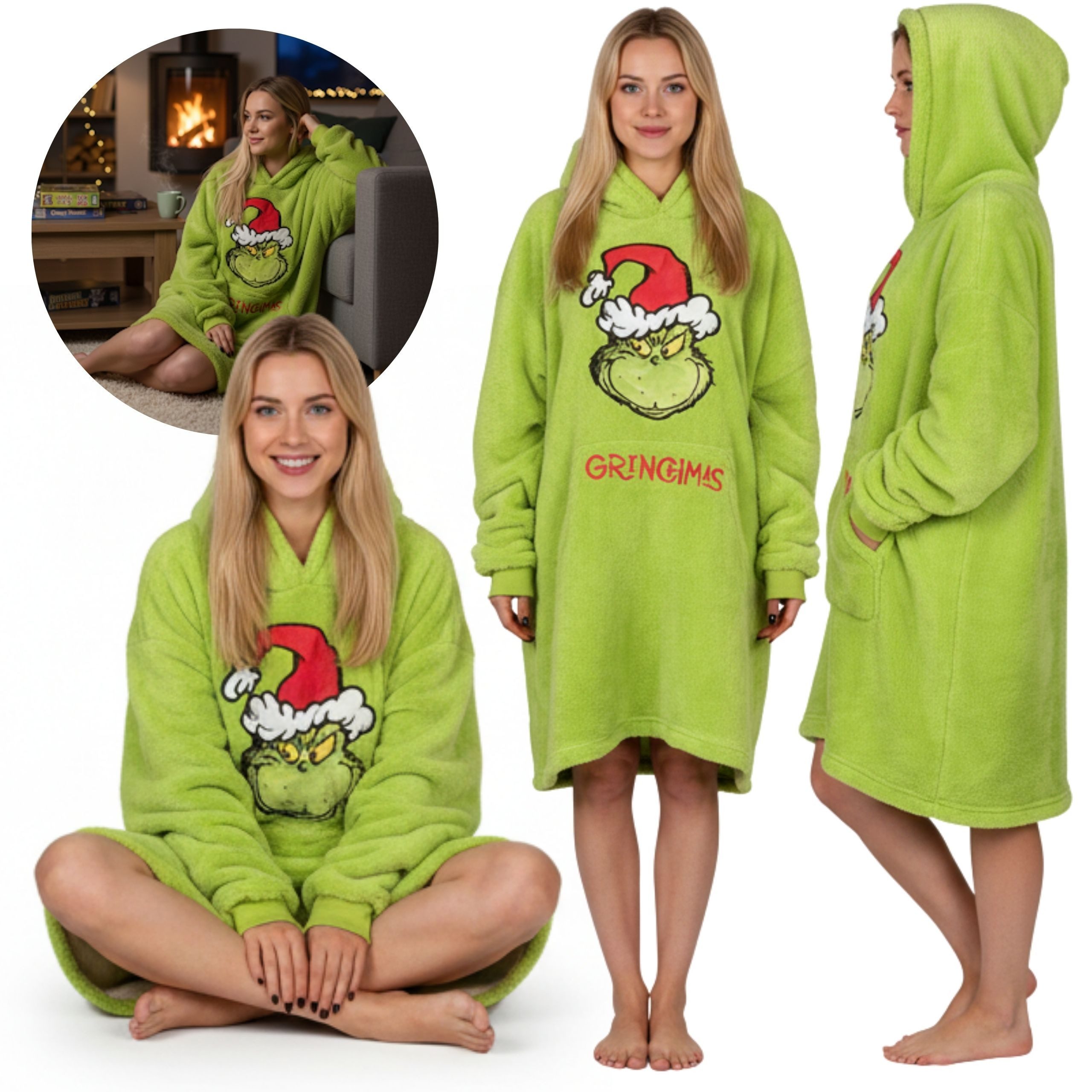 Sarcia.eu Damenbademantel Grinch Damen grünes Sweatshirt,Kapuzendecke, günstig online kaufen