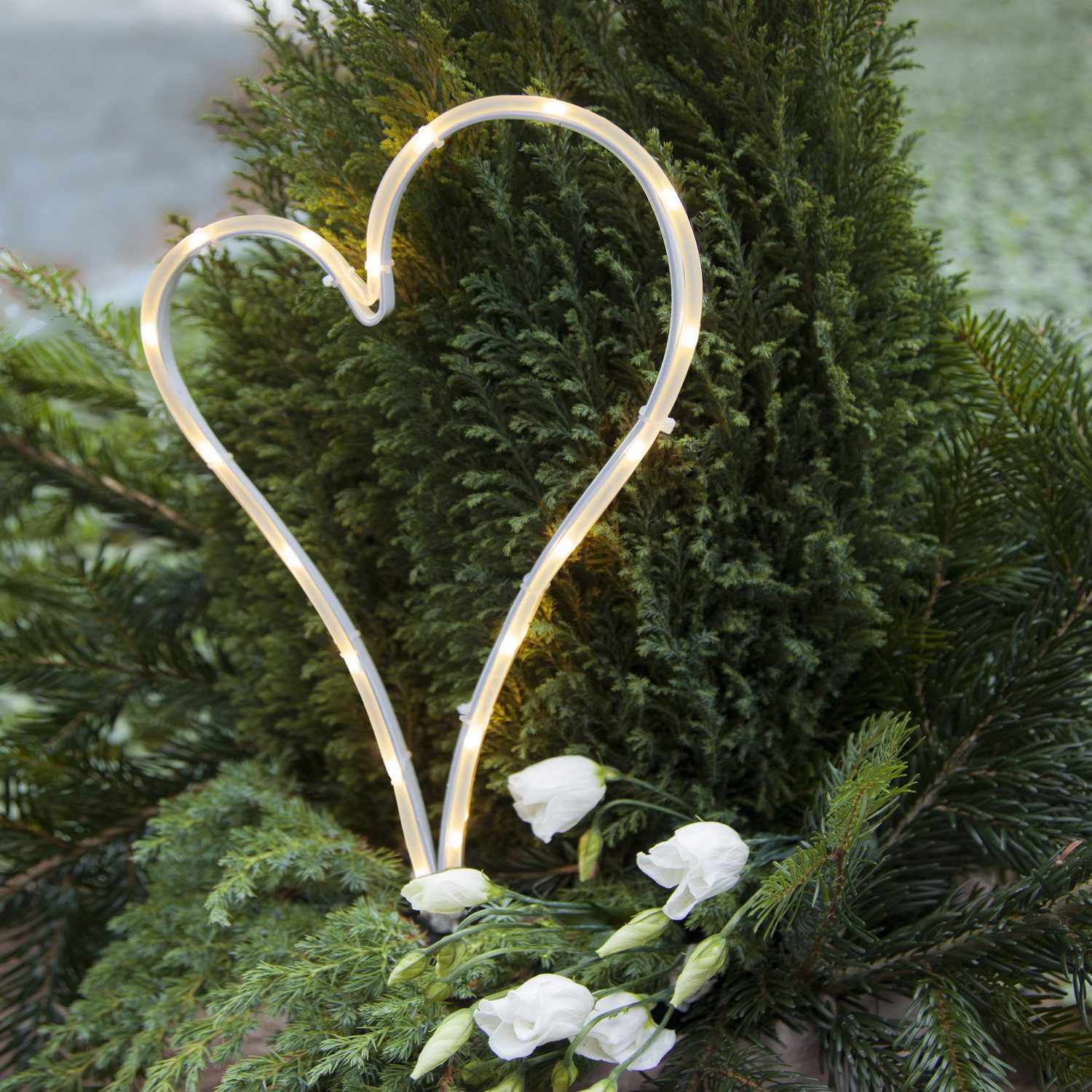 MARELIDA LED Dekolicht LED Herz für Außen Grabherz Dekoherz H: 39cm 18LED Batterie Timer, LED Classic, warmweiß (2100K bis 3000K)