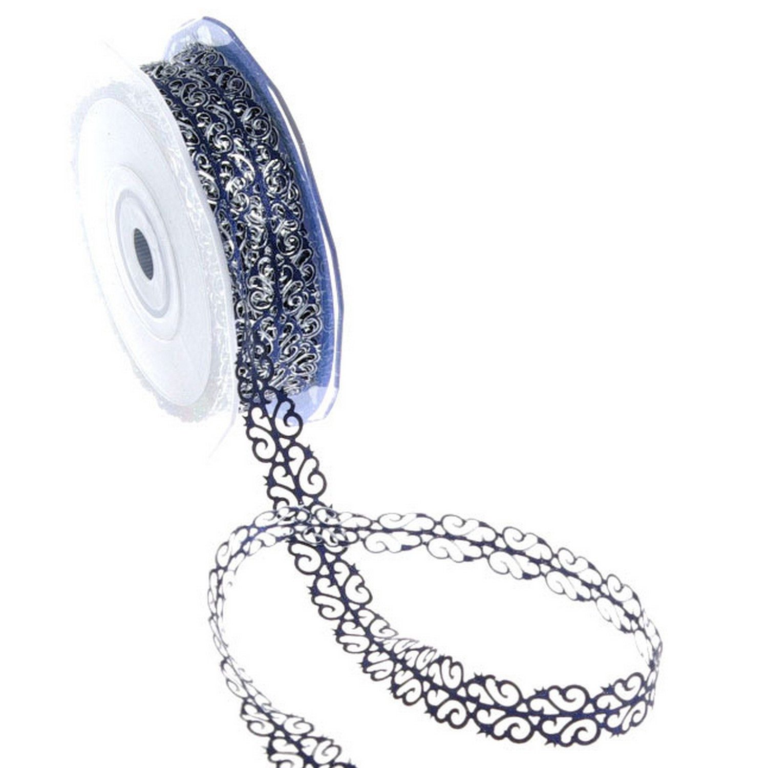 Deko AS Dekoband Dekobordüre "Vine Ribbon" - blau-silber - 12mm - 20m - 92102 70, DIY Band blau silber 20m