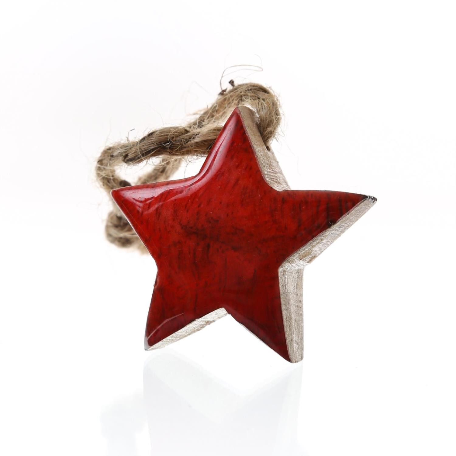 MARELIDA Christbaumschmuck Holzstern Weihnachtsstern Hängestern Jute Kordel 5,5cm emailliert rot. € 3,99
