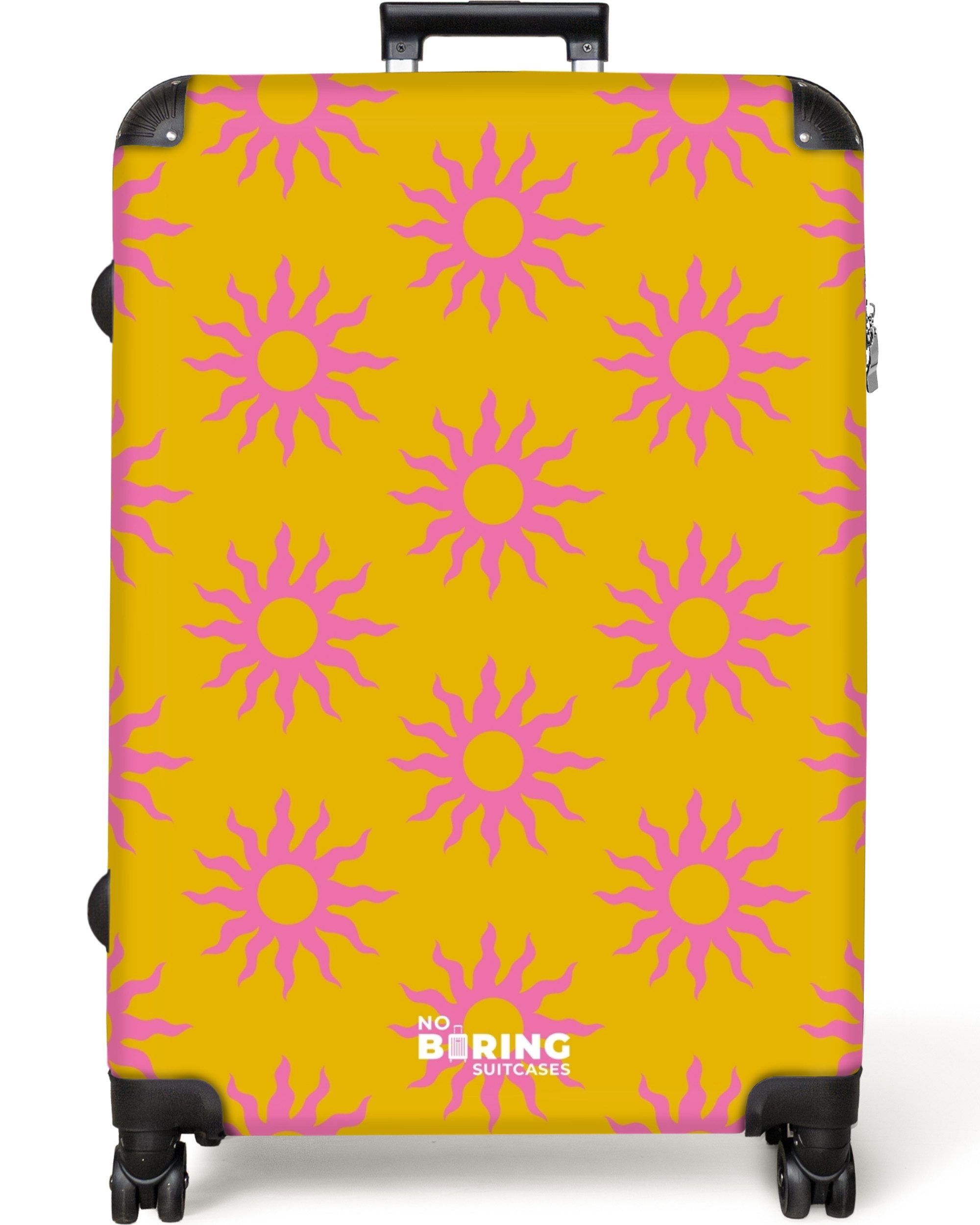 NoBoringSuitcases.com© Hartschalen-Trolley Gelb mit rosa Sonnen günstig online kaufen
