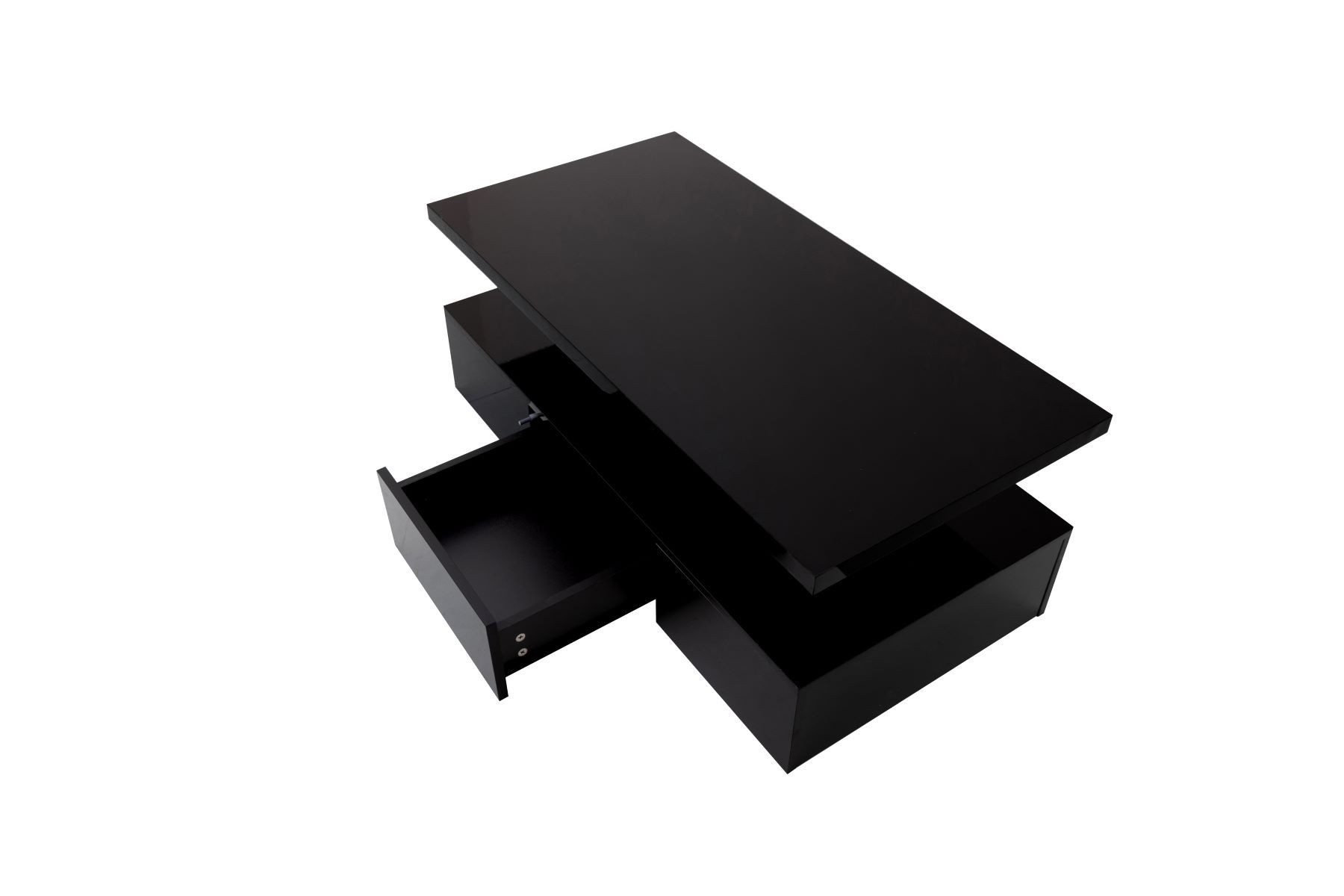EXTSUD Couchtisch Hochglanz-Couchtisch mit LED & Schublade – Modern, 2 Ebenen, Beistelltisch mit zwei Ablageebenen. Mit LED-Licht