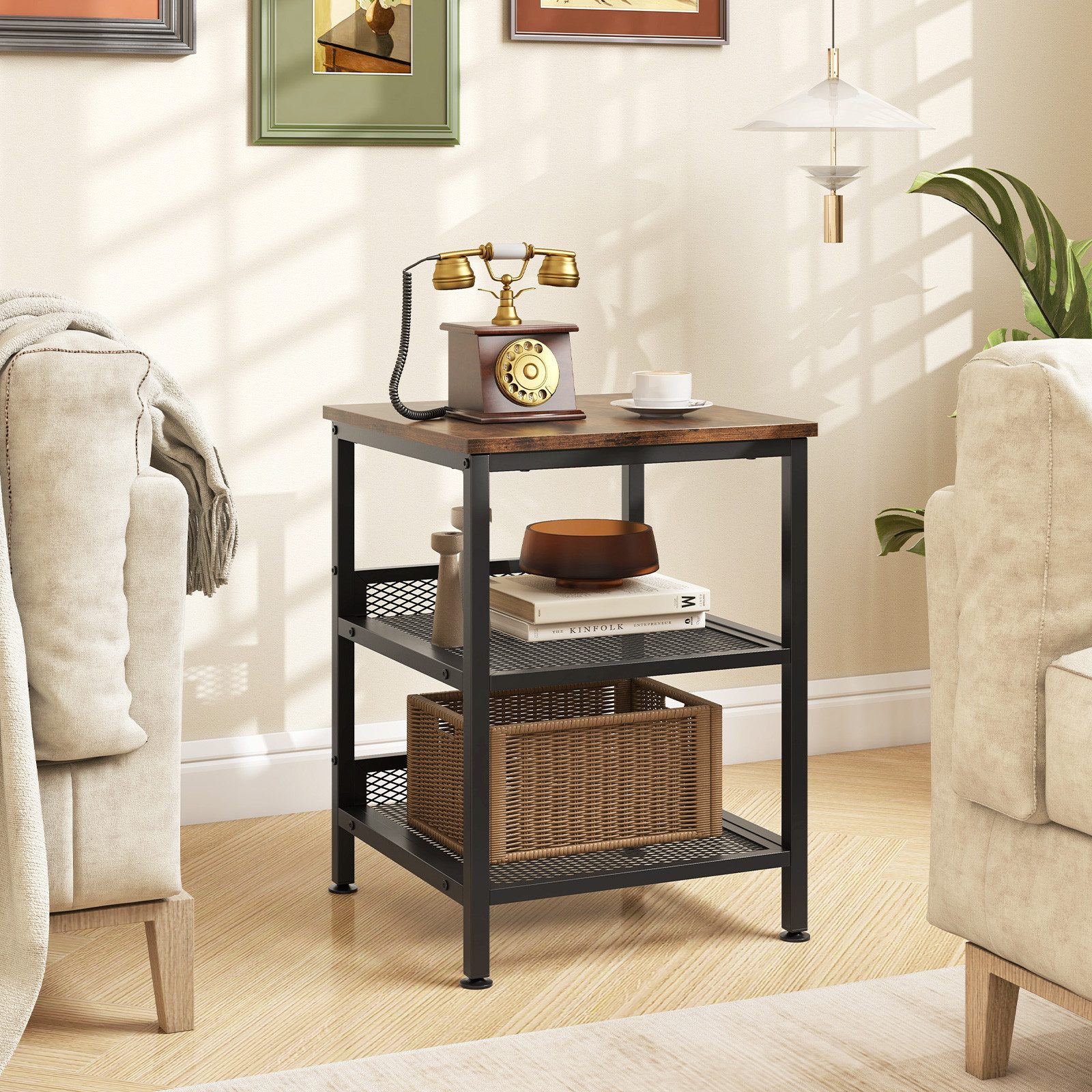 KOMFOTTEU Beistelltisch, Nachttisch mit 3 Ebenen, 40 x 40 x 54 cm günstig online kaufen