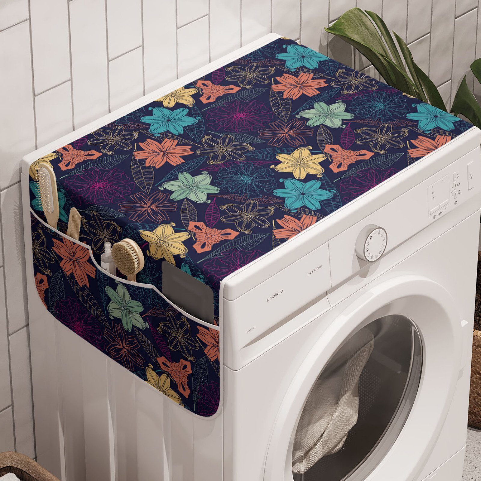 Abakuhaus Badorganizer Anti-Rutsch-Stoffabdeckung für Waschmaschine und Trockner, Blumen Exotische Hibiscus Design