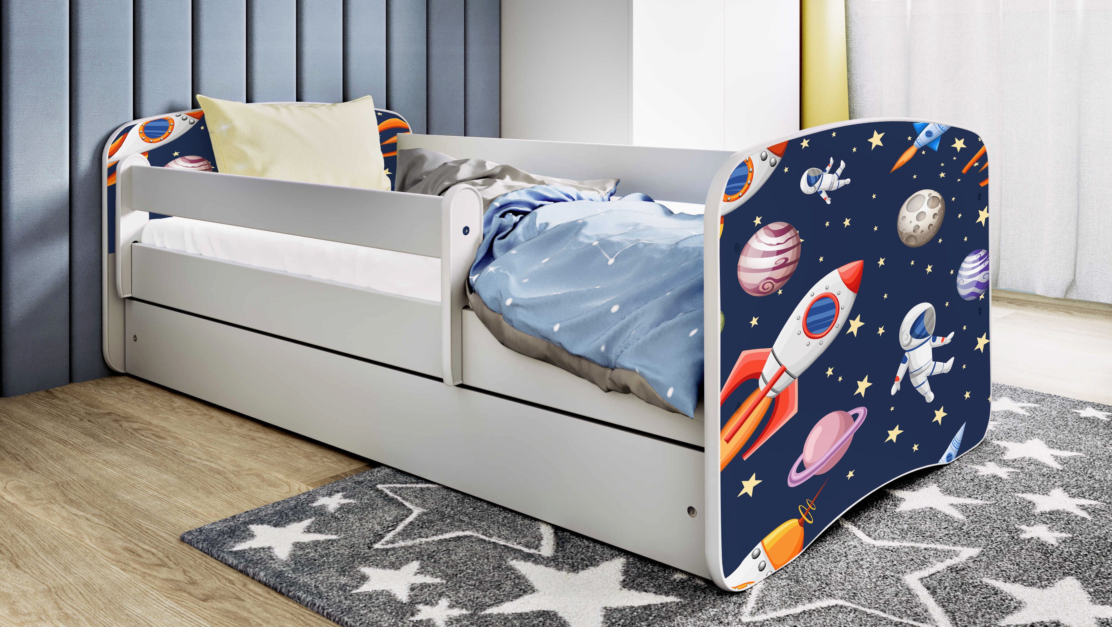 Raumhirsch Furniture Kinderbett 70x140, 80x160, 80x180 cm - Komplettset mit Matratze & Schublade (Bett für Jungs, Einzelbett für Kinder 2–12 Jahre mit Rausfallschutz), verschiedene Farben & Designs
