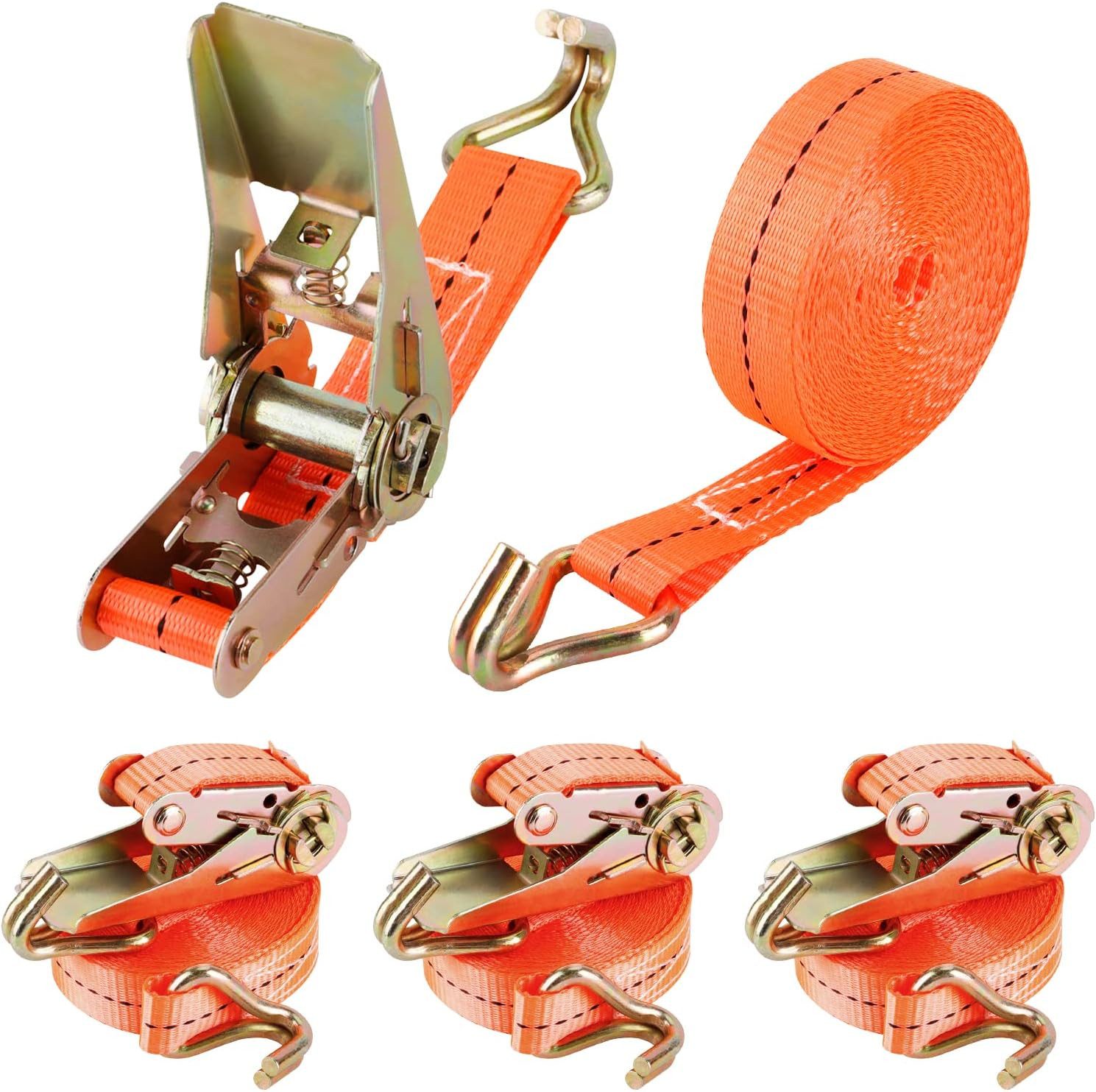 UE Stock Spanngurt 4er 25 mm Spannriemen Ratschengurte 5,5m mit 1000kg Tragkraft - Orange (4-St) für maximale Sicherheit