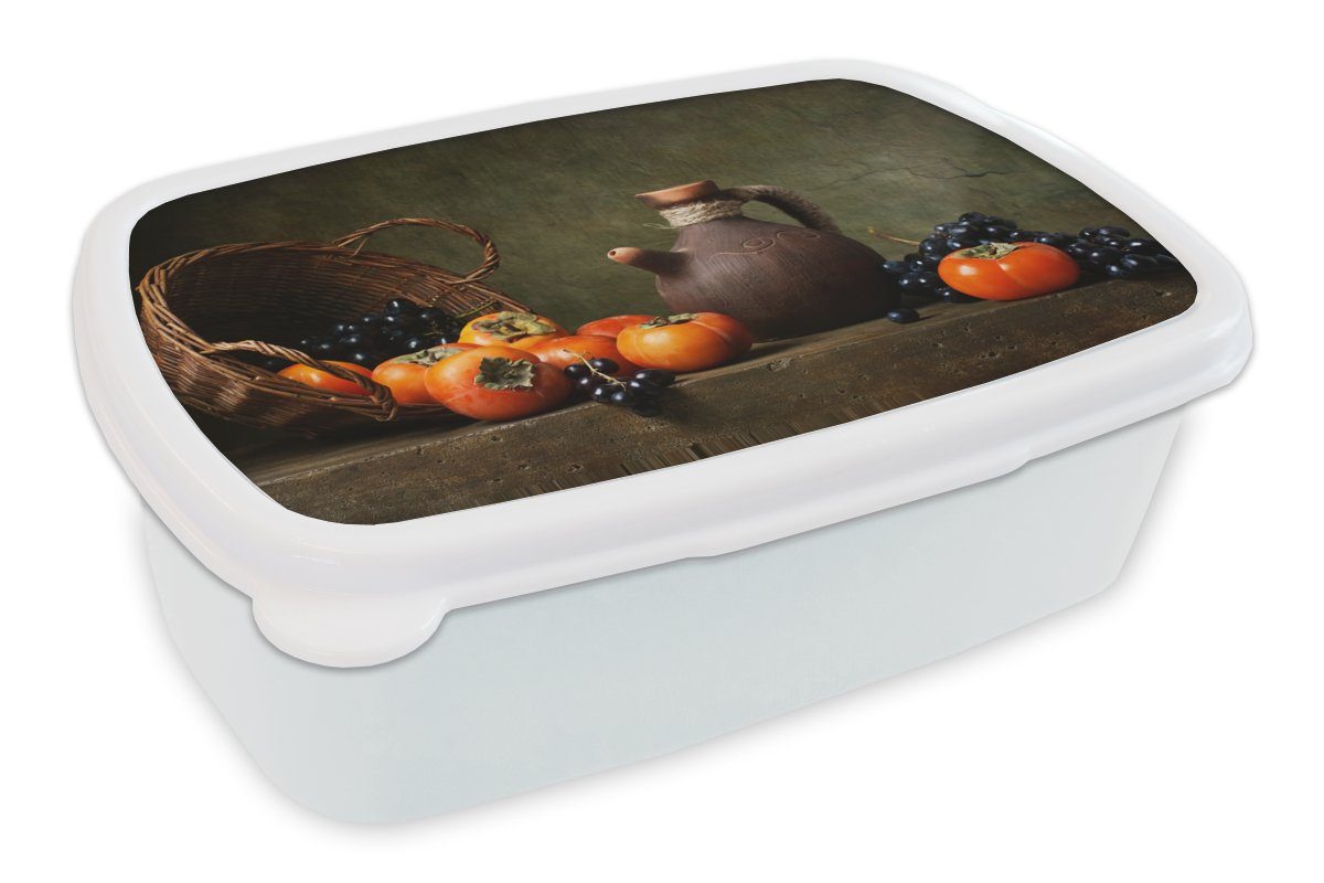 MuchoWow Lunchbox Rustikal - Obst - Korb - Stilleben, Kunststoff, (2-tlg), Brotbox für Kinder und Erwachsene, Brotdose, für Jungs und Mädchen weiß