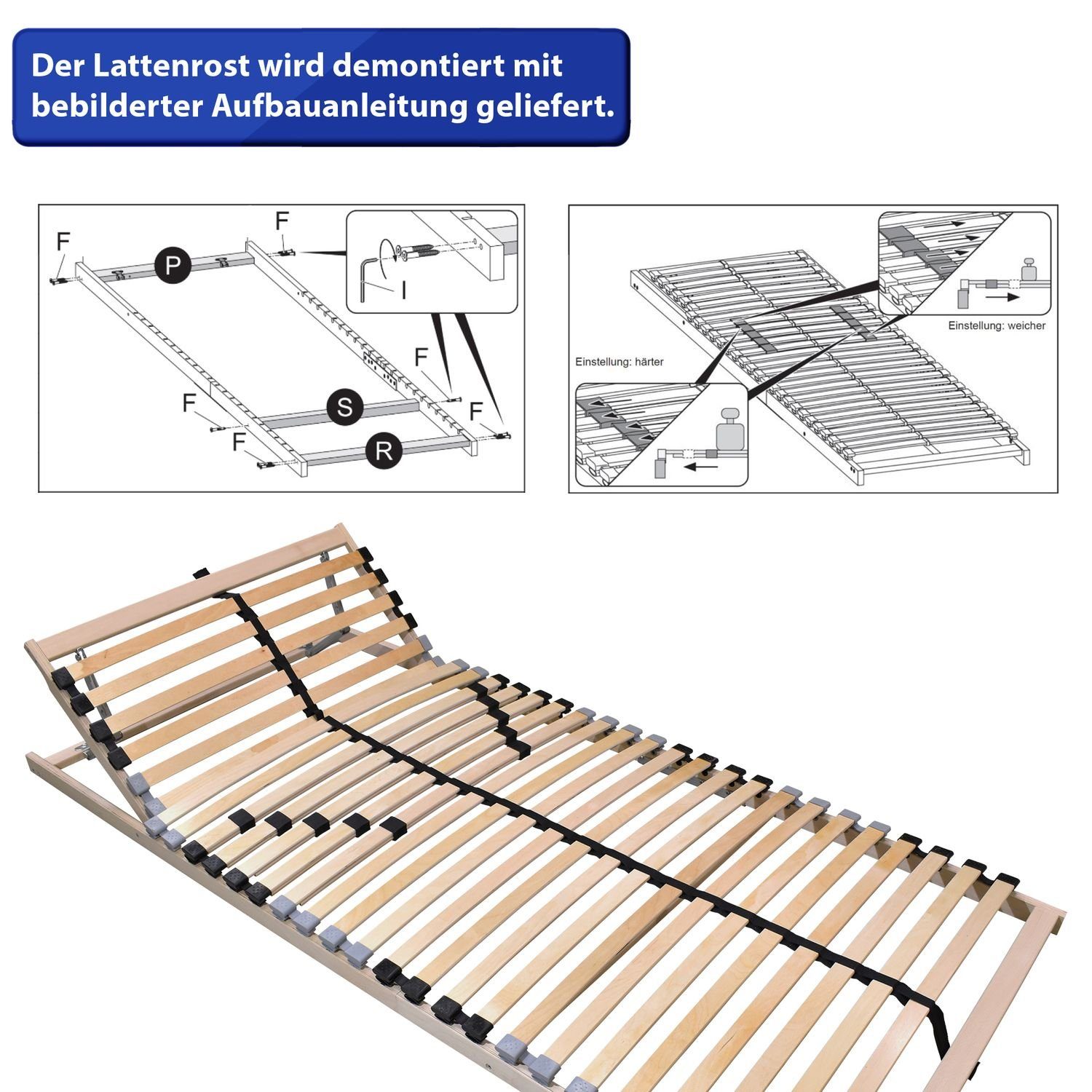 K manuell Lattenrost, ERGO Fußteil preisgünstige 90x200 verstellbar, cm, Coemo, Kopfteil verstellbar, Selbstmontage nicht