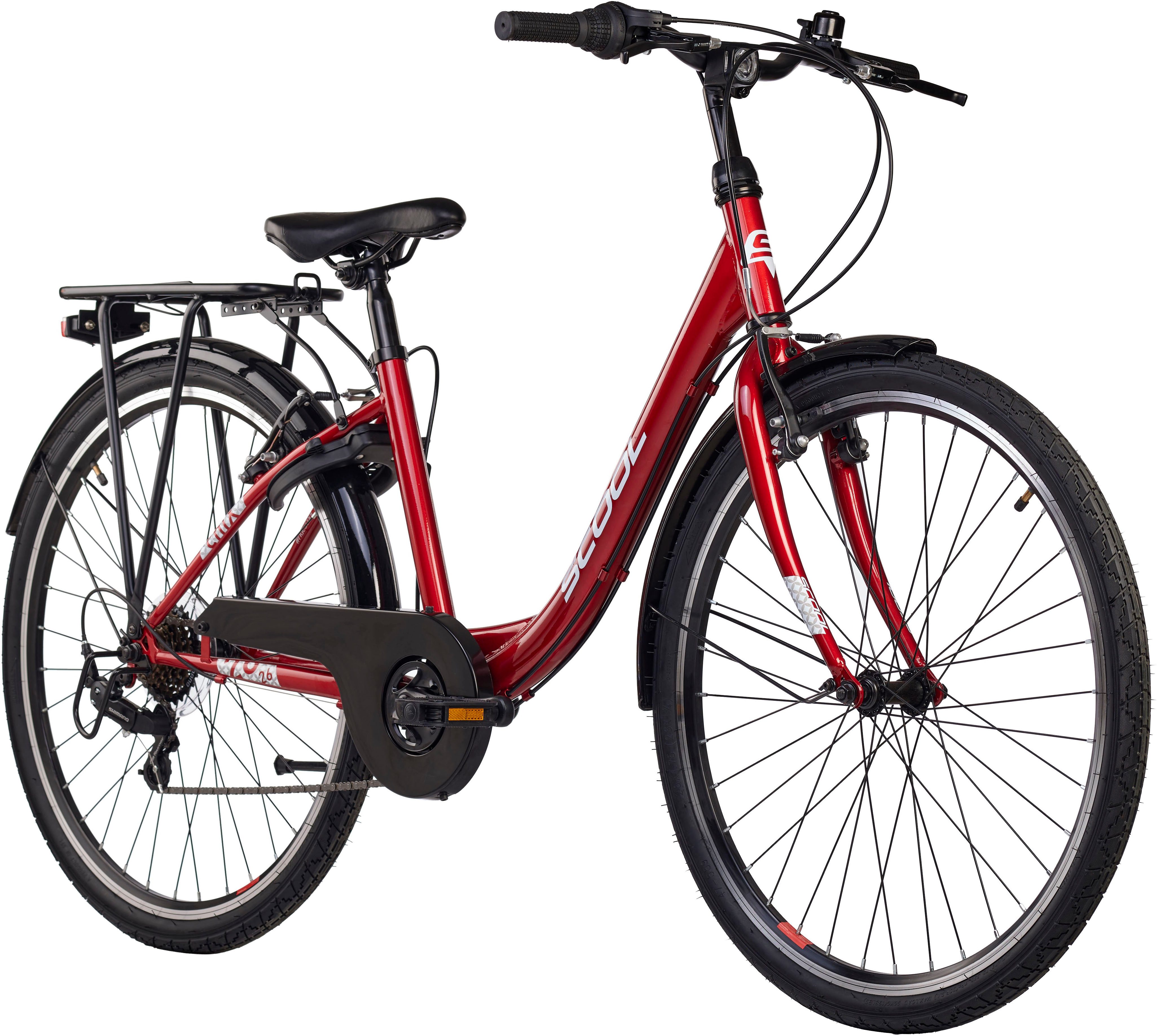 S’COOL Jugendfahrrad S'COOL chiX, 6 Gang Shimano, Kettenschaltung, 26 Zoll, Jugendliche, mit Gepäckträger und Schutzblech