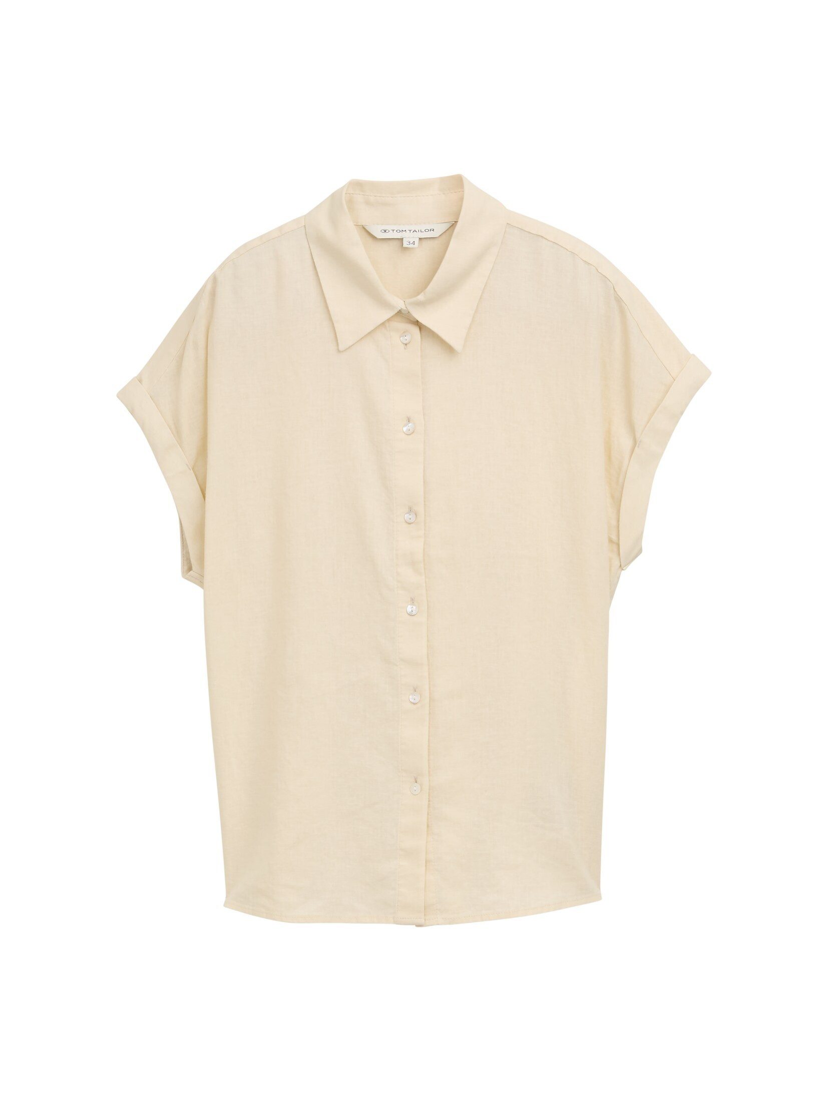 TOM TAILOR Kurzarmbluse Blusen & Shirts Loose Fit Bluse mit Leinenanteil günstig online kaufen