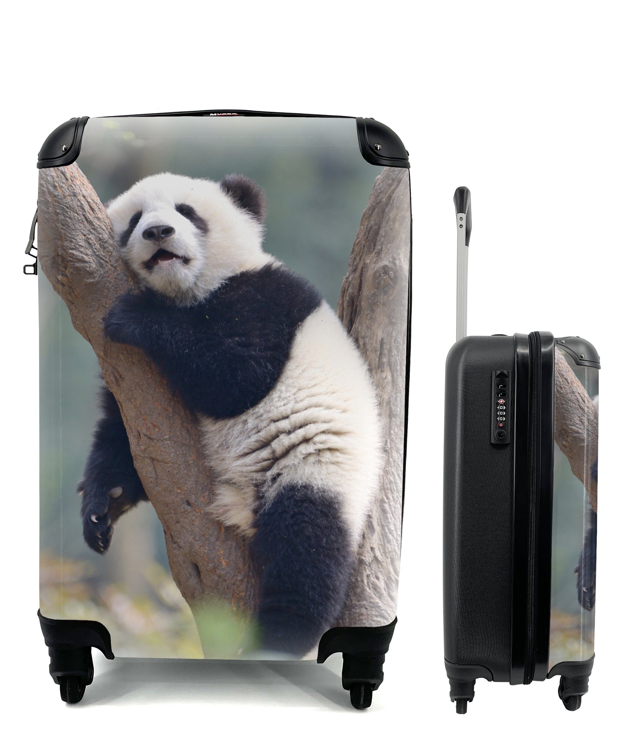 MuchoWow Handgepäckkoffer Schlafendes Pandabärenjunges, 4 Rollen, Reisetasche mit rollen, Handgepäck für Ferien, Trolley, Reisekoffer