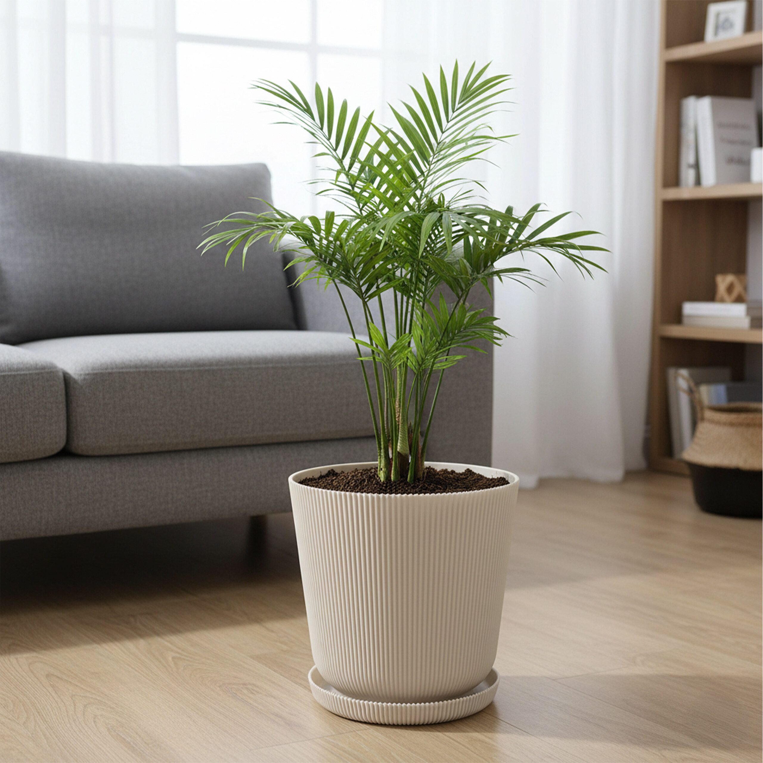 relaxdays Blumentopf mit Untersetzer 2er Set, Beige