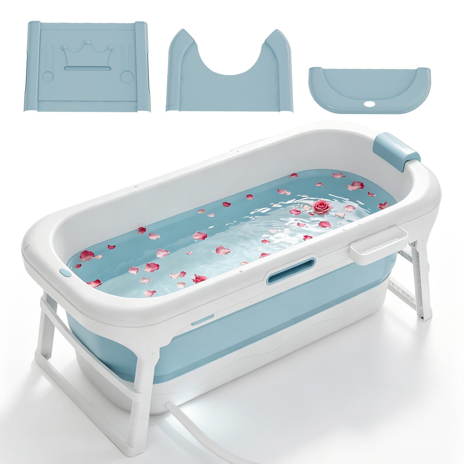 FIVMEN Badewanne Faltbare Badewanne XXL Ideal für Badezimmer, Dusche und Balkon, (Packung), Mit Abdeckung & Massagerollen, Seifenkorb, dicker Kunststoff tragbare