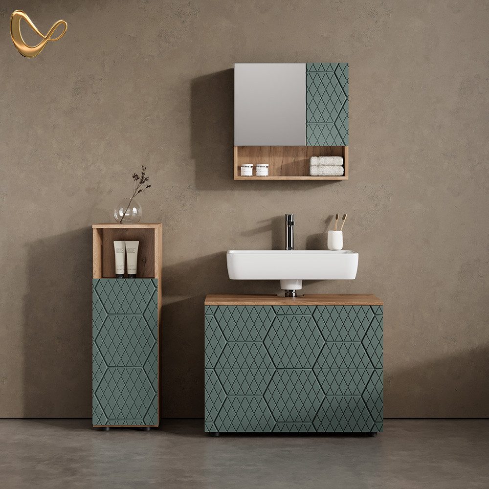 Livinity® Midischrank Ronco, Grün/Goldkraft Eiche/Grün, 30 x 95 cm günstig online kaufen