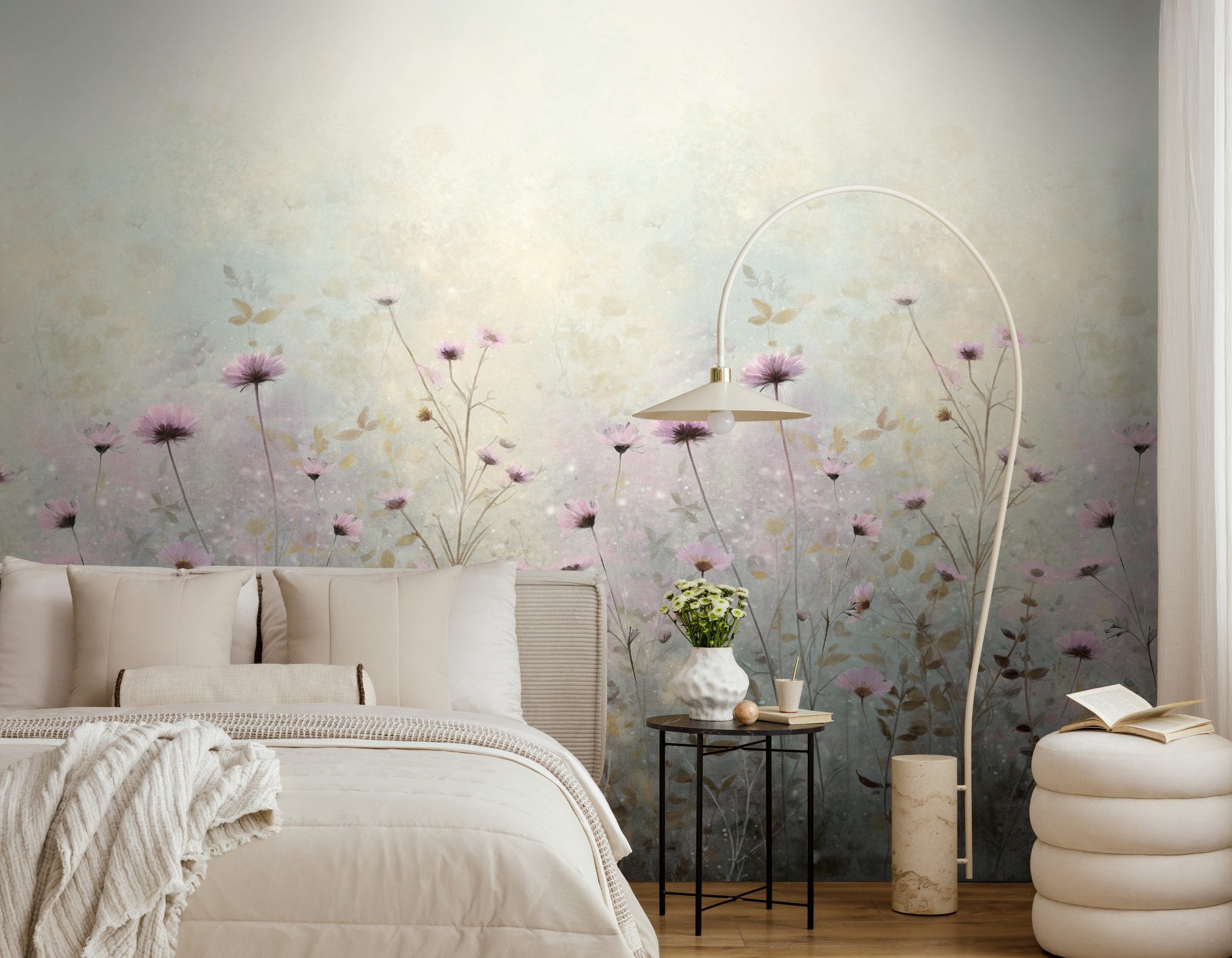 living walls Fototapete The Wall 4 Flowers – Filigrane Blumenwiese Vlies-Fototapete, leicht strukturiert, floral, matt, botanisch, (1 St), Filigrane Blumenwiese mit natürlicher Tiefenwirkung