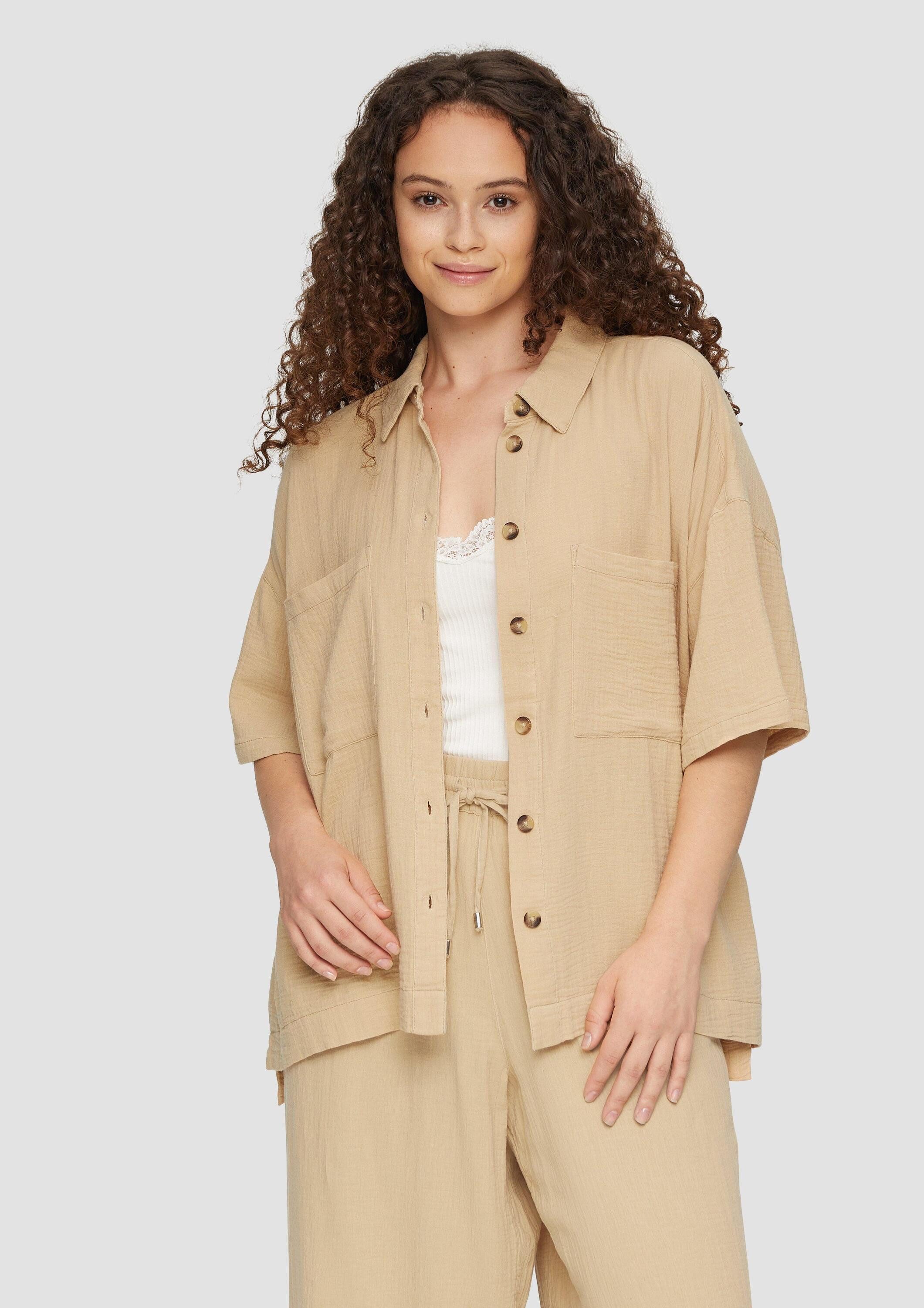 QS Kurzarmbluse Bluse Hemdbluse aus Baumwolle günstig online kaufen